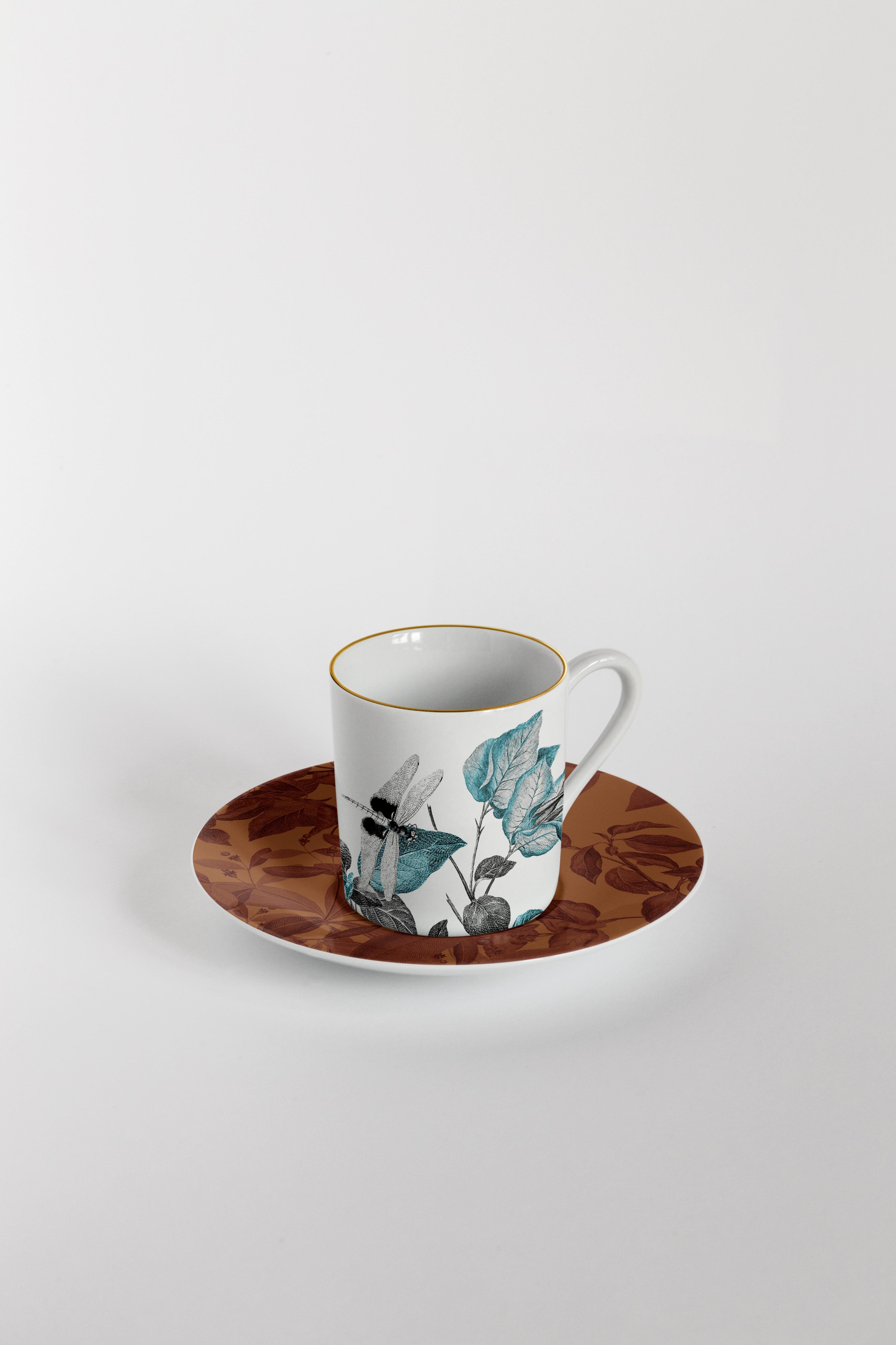 Schwarzer Drache, Kaffee-Set mit sechs zeitgenössischen Porzellanstücken mit dekorativem Design im Zustand „Neu“ im Angebot in Milano, Lombardia