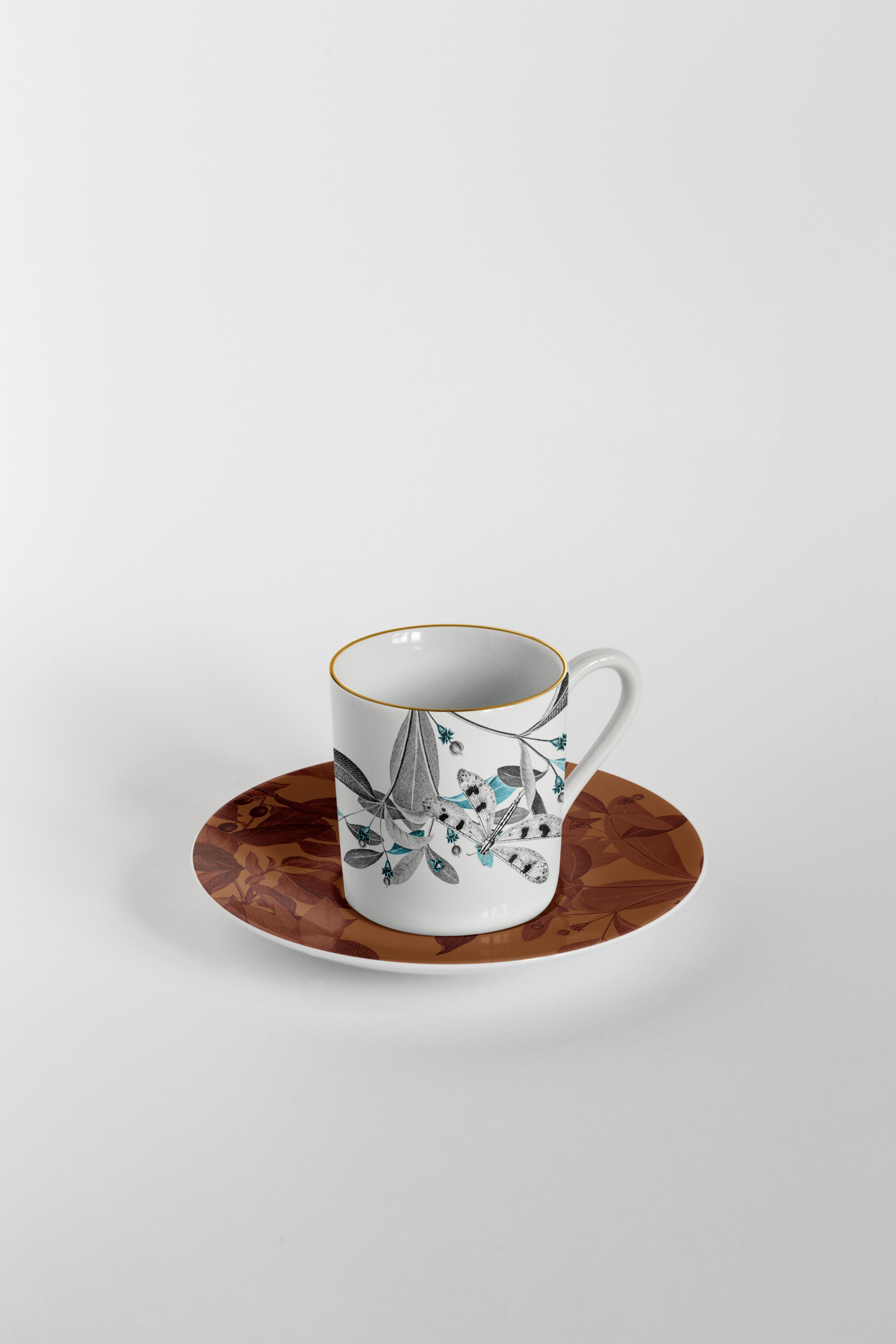 Schwarzer Drache, Kaffee-Set mit sechs zeitgenössischen Porzellanstücken mit dekorativem Design (21. Jahrhundert und zeitgenössisch) im Angebot