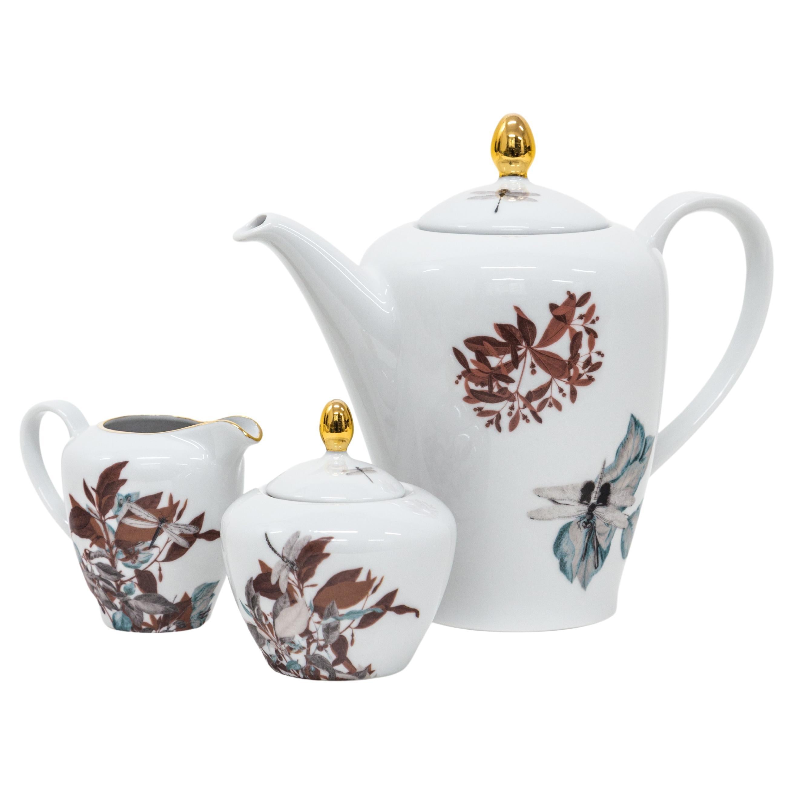 Black Dragon POOL, Contemporary Decorated Porcelain Tea Time Set by Vito Nesta For Sale