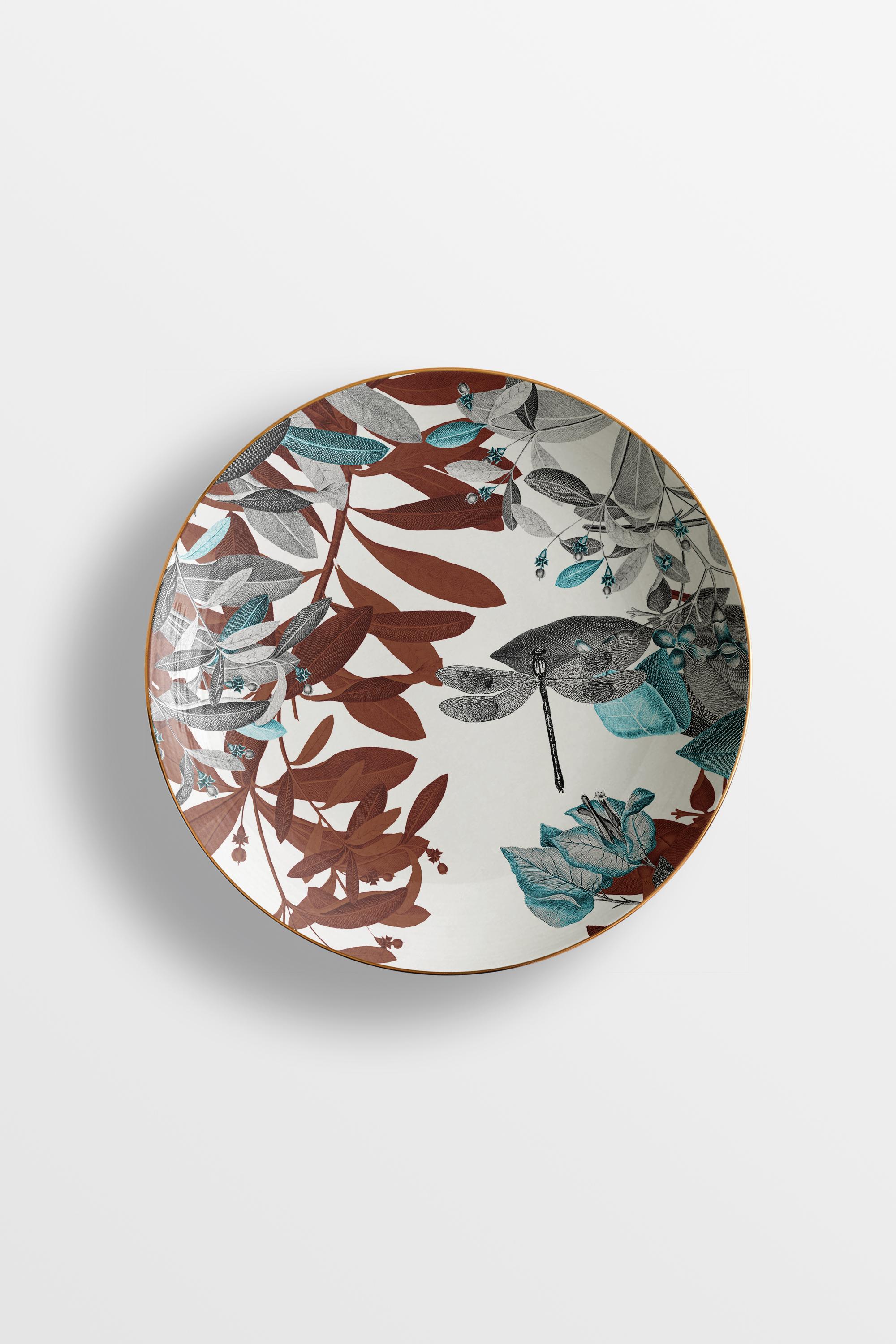 Black Dragon, Six Contemporary Porcelain soup plates with Decorative Design For Sale 1