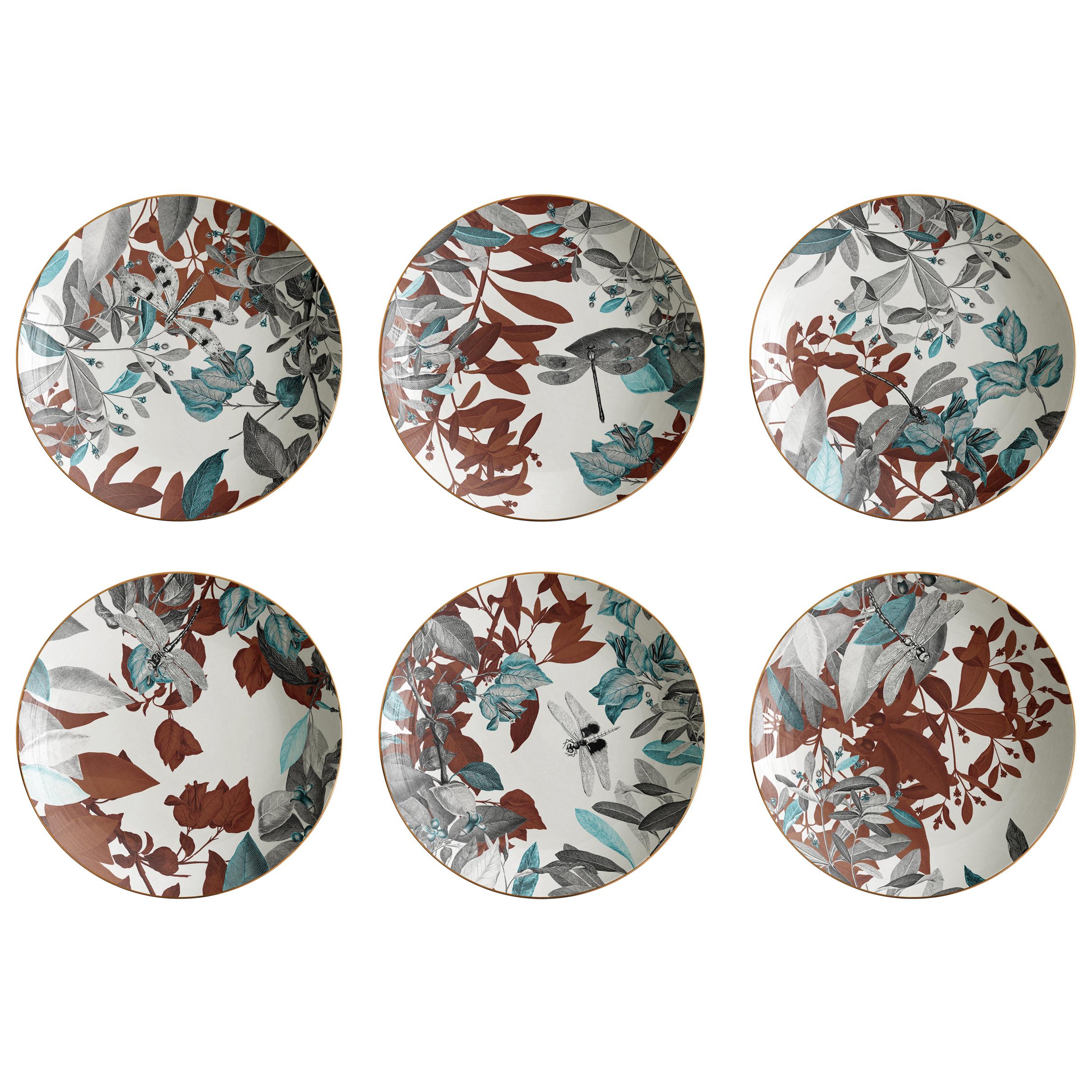 Black Dragon, Six Contemporary Porcelain soup plates with Decorative Design For Sale