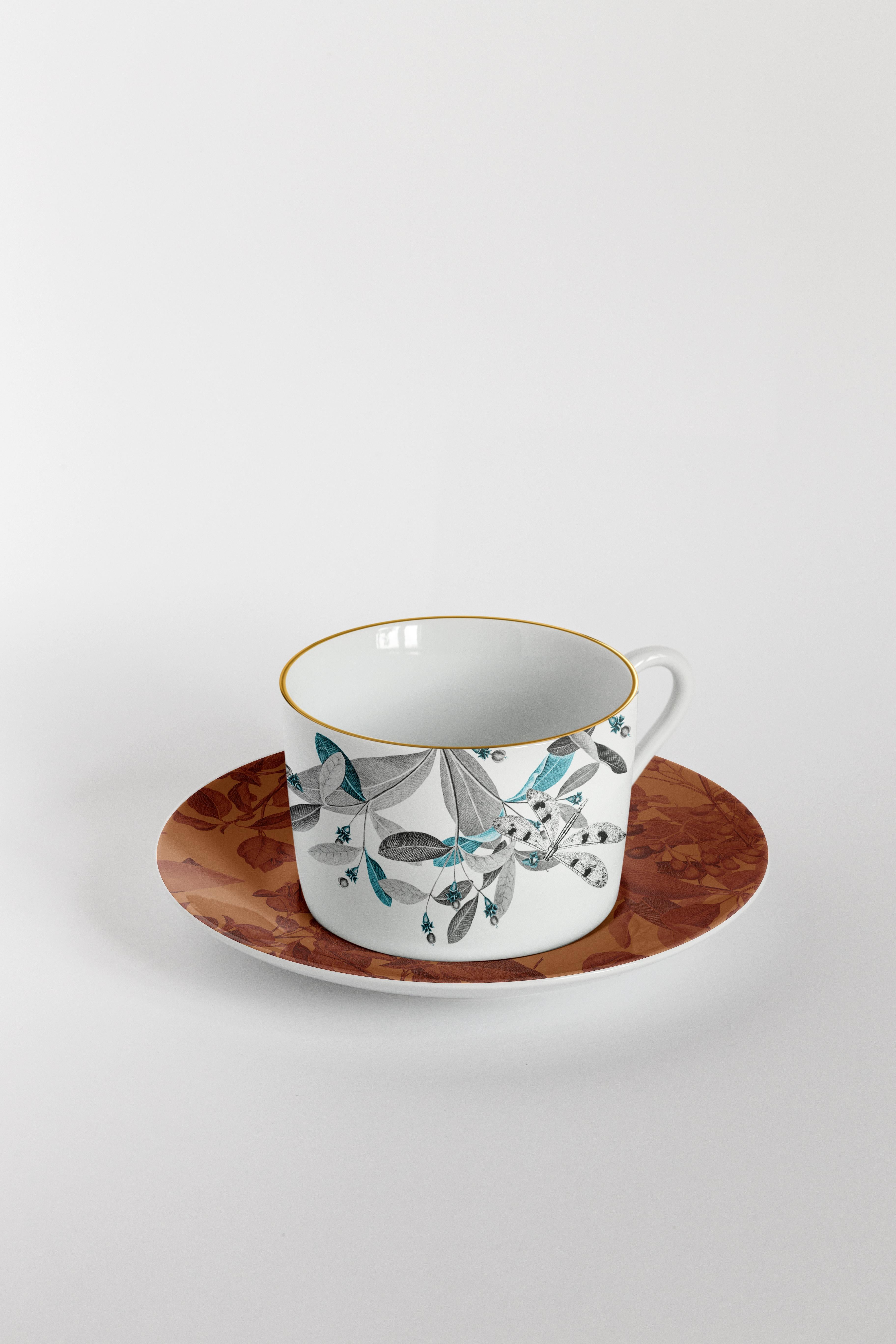 Black Dragon, Tea Set with Six Contemporary Porcelains with Decorative Design For Sale 1