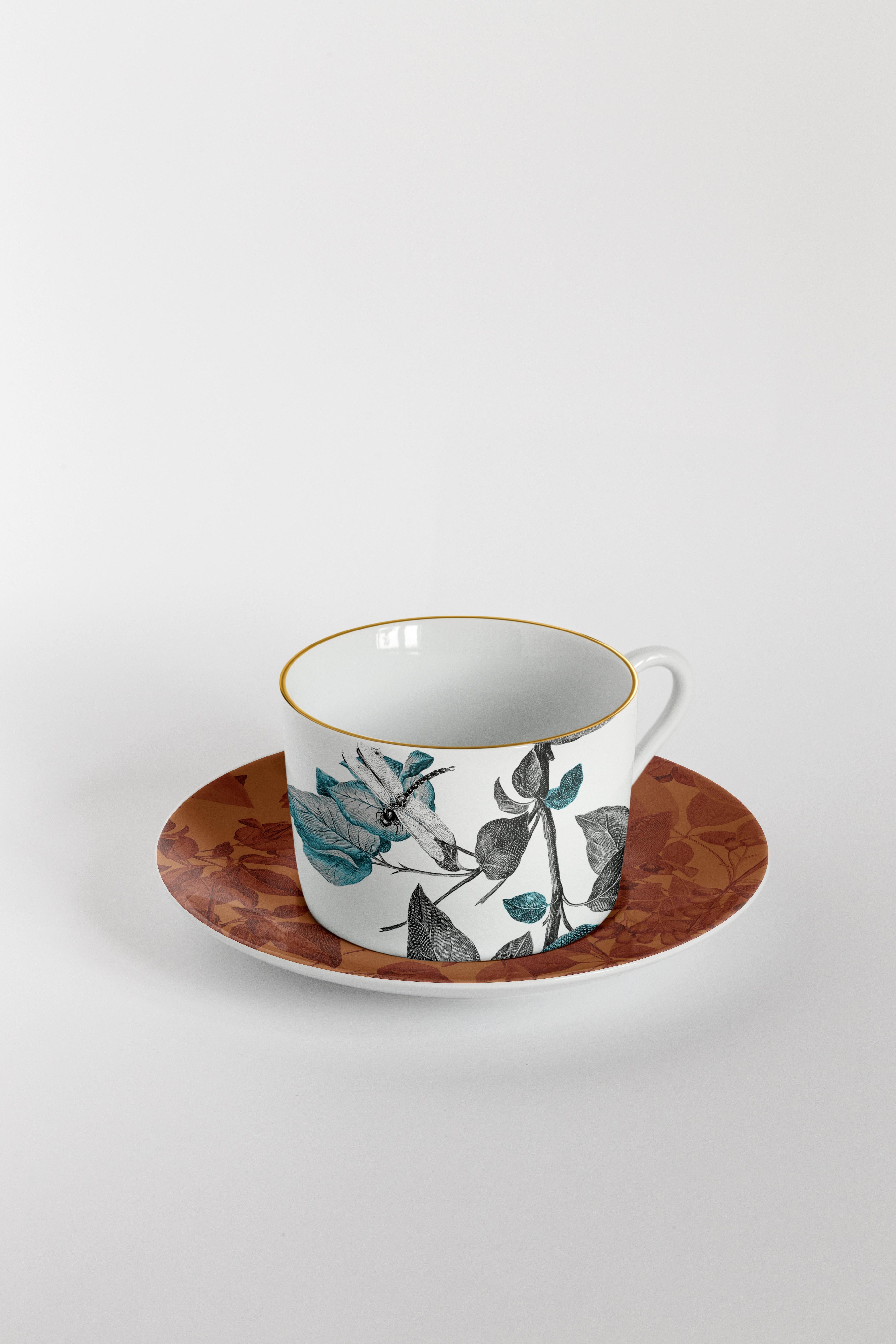 Black Dragon, Tea Set with Six Contemporary Porcelains with Decorative Design For Sale 2