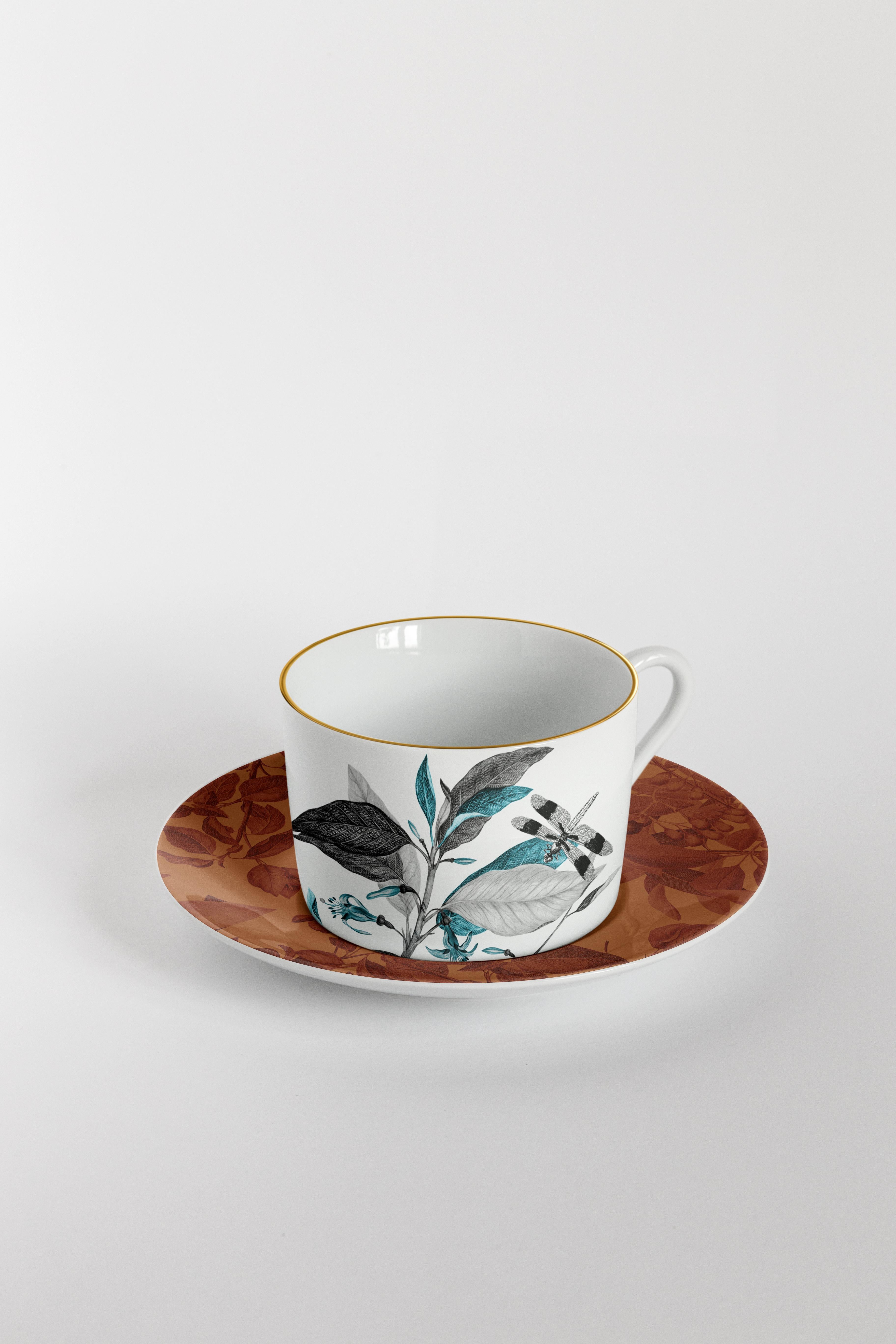 Black Dragon, Tea Set with Six Contemporary Porcelains with Decorative Design For Sale 3