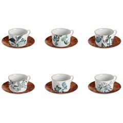 Black Dragon, Tea Set with Six Contemporary Porcelains with Decorative Design