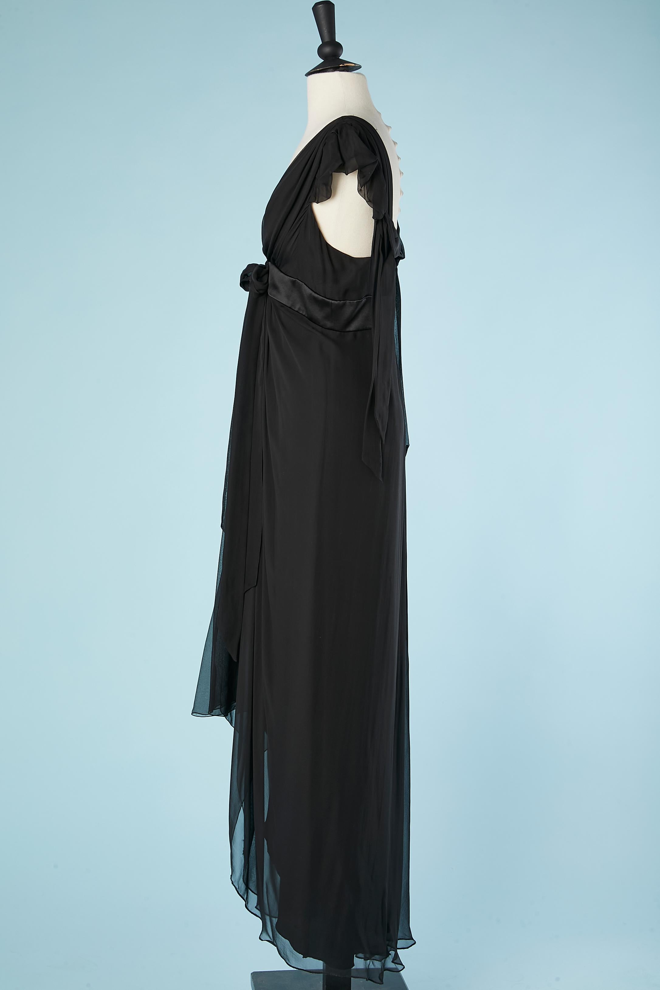 Black drape evening dress in silk chiffon with bow Christian Lacroix  For Sale 1