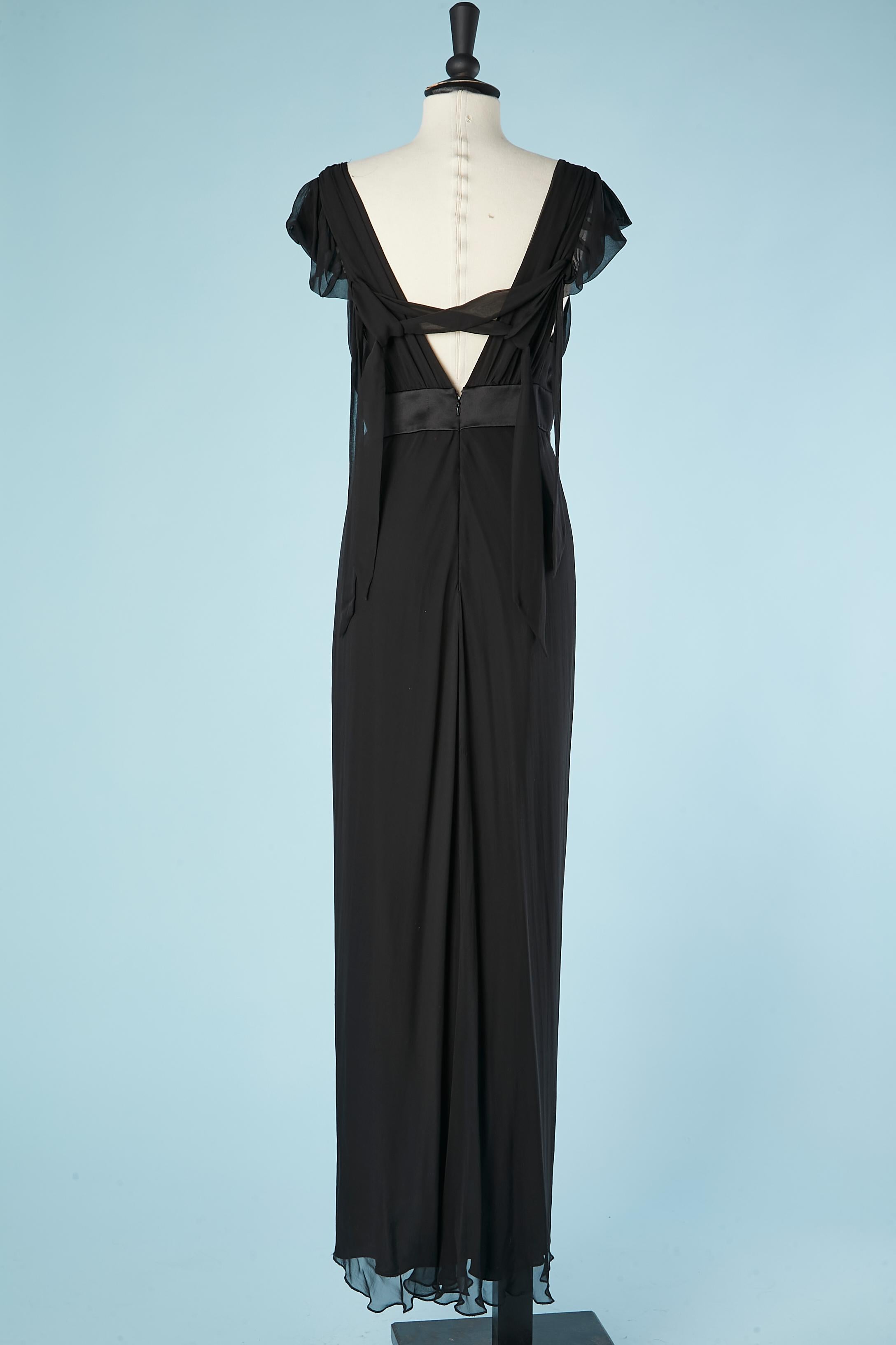 Black drape evening dress in silk chiffon with bow Christian Lacroix  For Sale 2