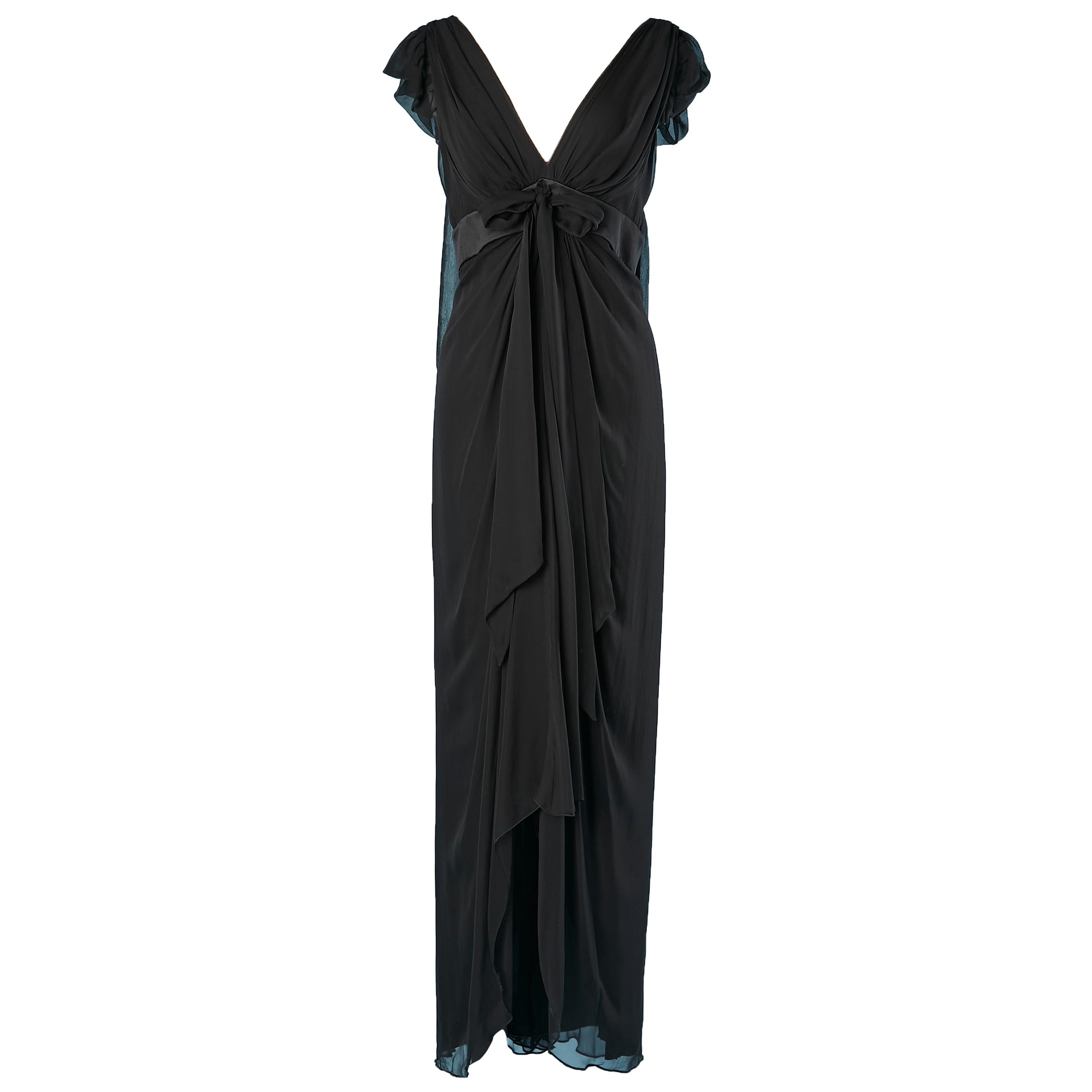 Abito da sera nero in chiffon di seta con fiocco Christian Lacroix in vendita