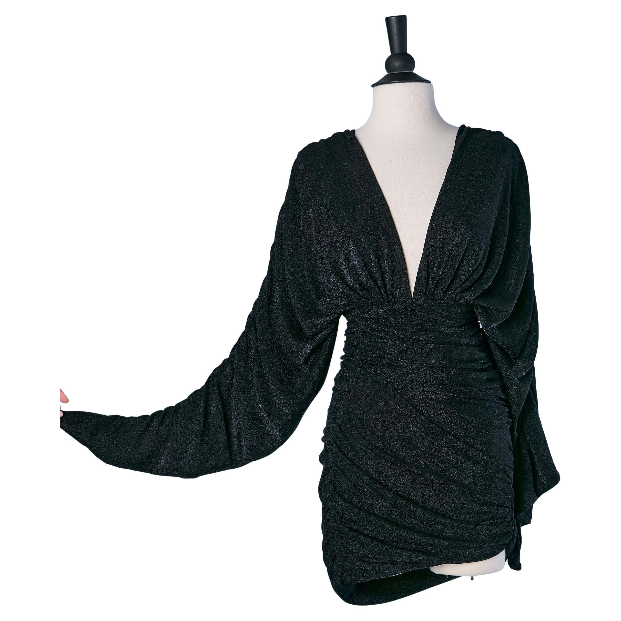 Mini abito nero a drappeggio in jersey lucido Alexandre Vauthier