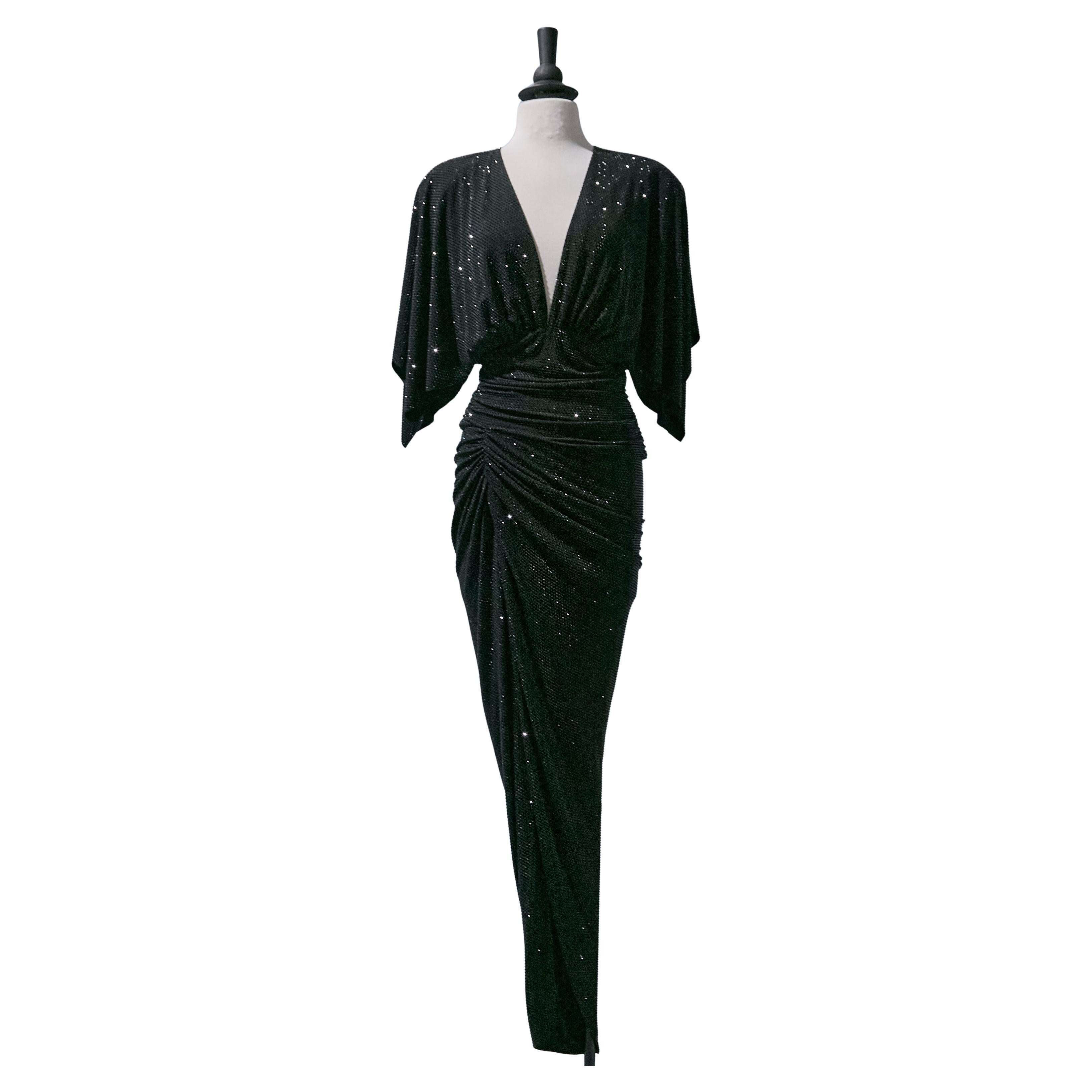 Black draped and wrapped jersey evening dress with rhinestone ALEXANDRE VAUTHIER
