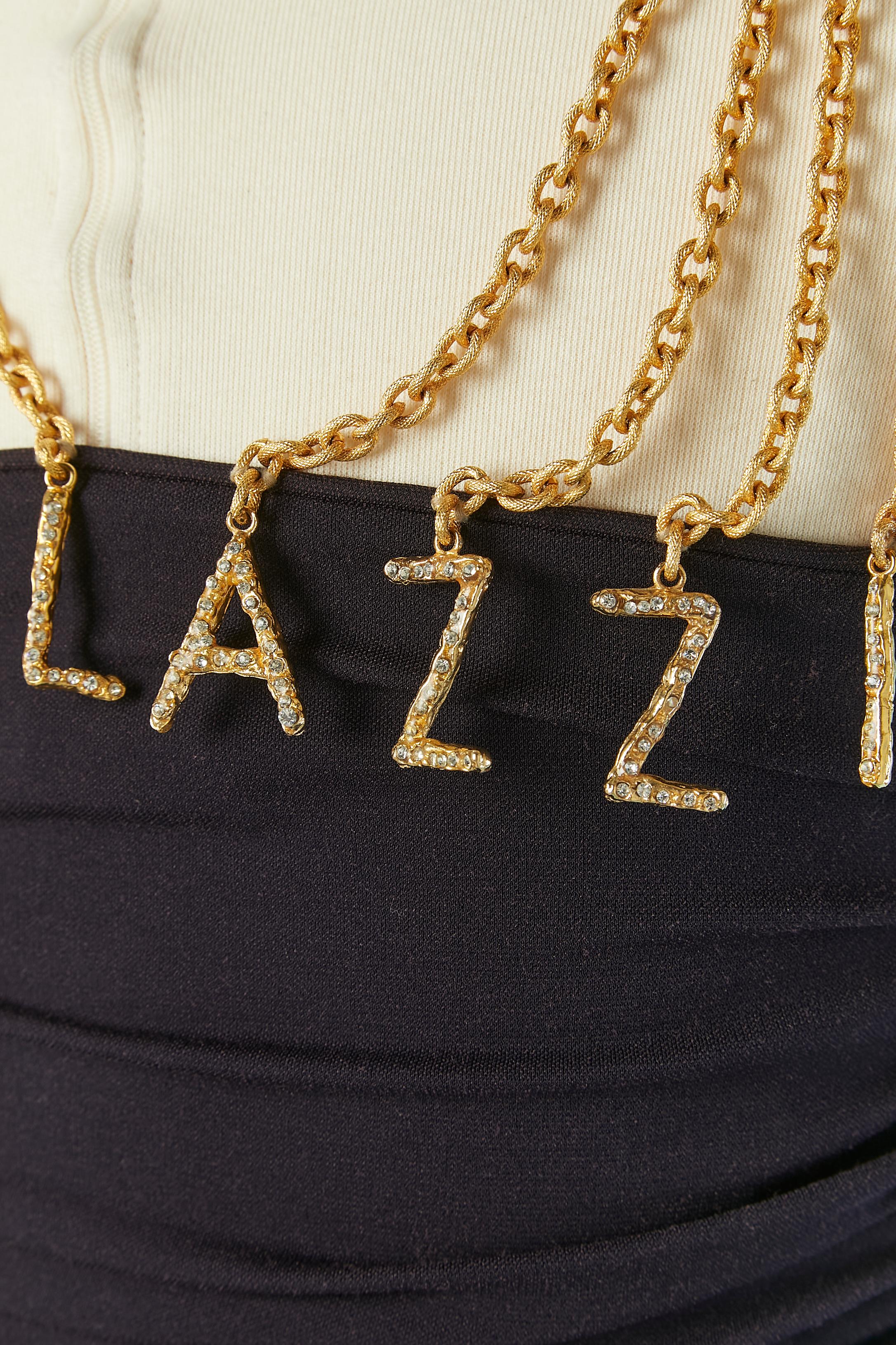 Robe de cocktail drapée noire avec strass en chaîne dorée ANGELO TARLAZZI en vente 2