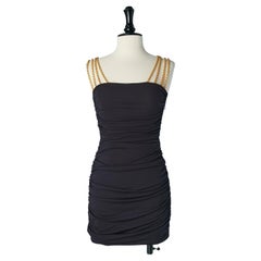 Black draped cocktail dress with gold chain rhinestone ANGELO TARLAZZI