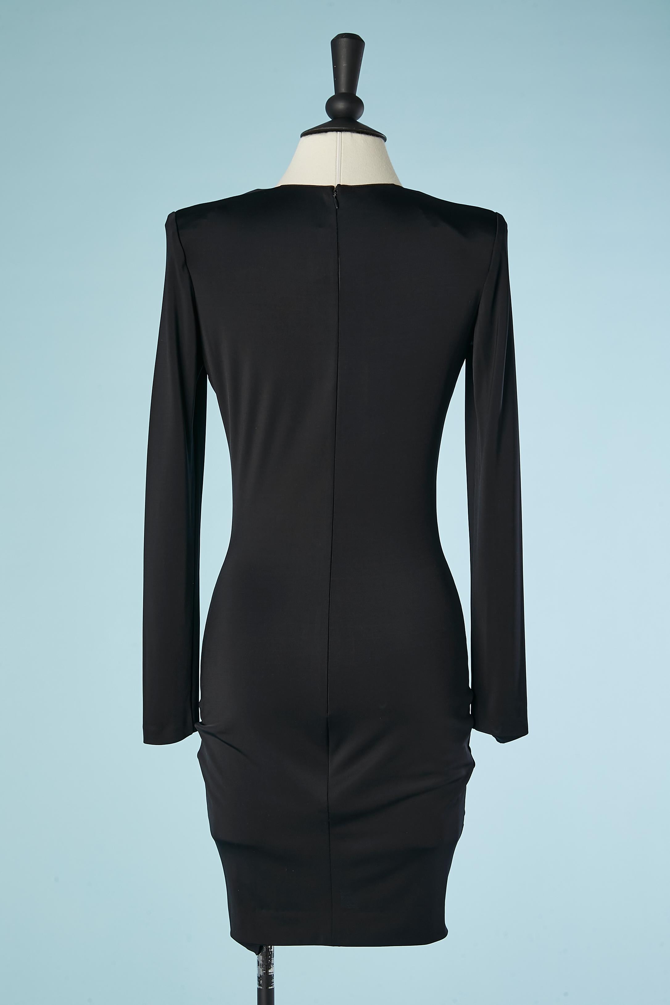 Women's Black draped cocktail dress with leather details middle front Azzaro Paris  For Sale