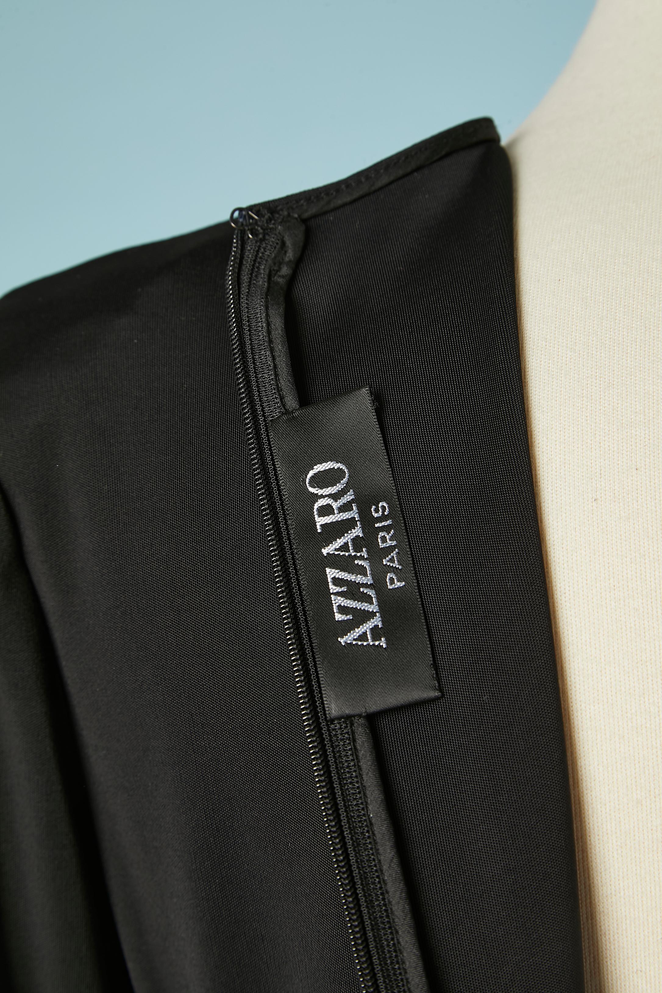 Donna Abito da cocktail nero drappeggiato con dettagli in pelle al centro Azzaro Paris in vendita