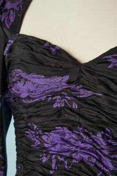 Black draped cocktail dress with purple flower jacquard Ungaro Parallèle