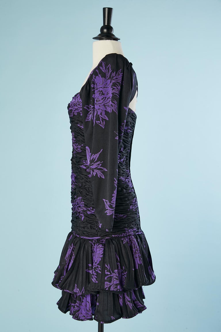 Black draped cocktail dress with purple flower jacquard Ungaro Parallle For Sale at 1stDibs Black draped cocktail dress with purple flower jacquard Ungaro Parallle For Sale at 1stDibs