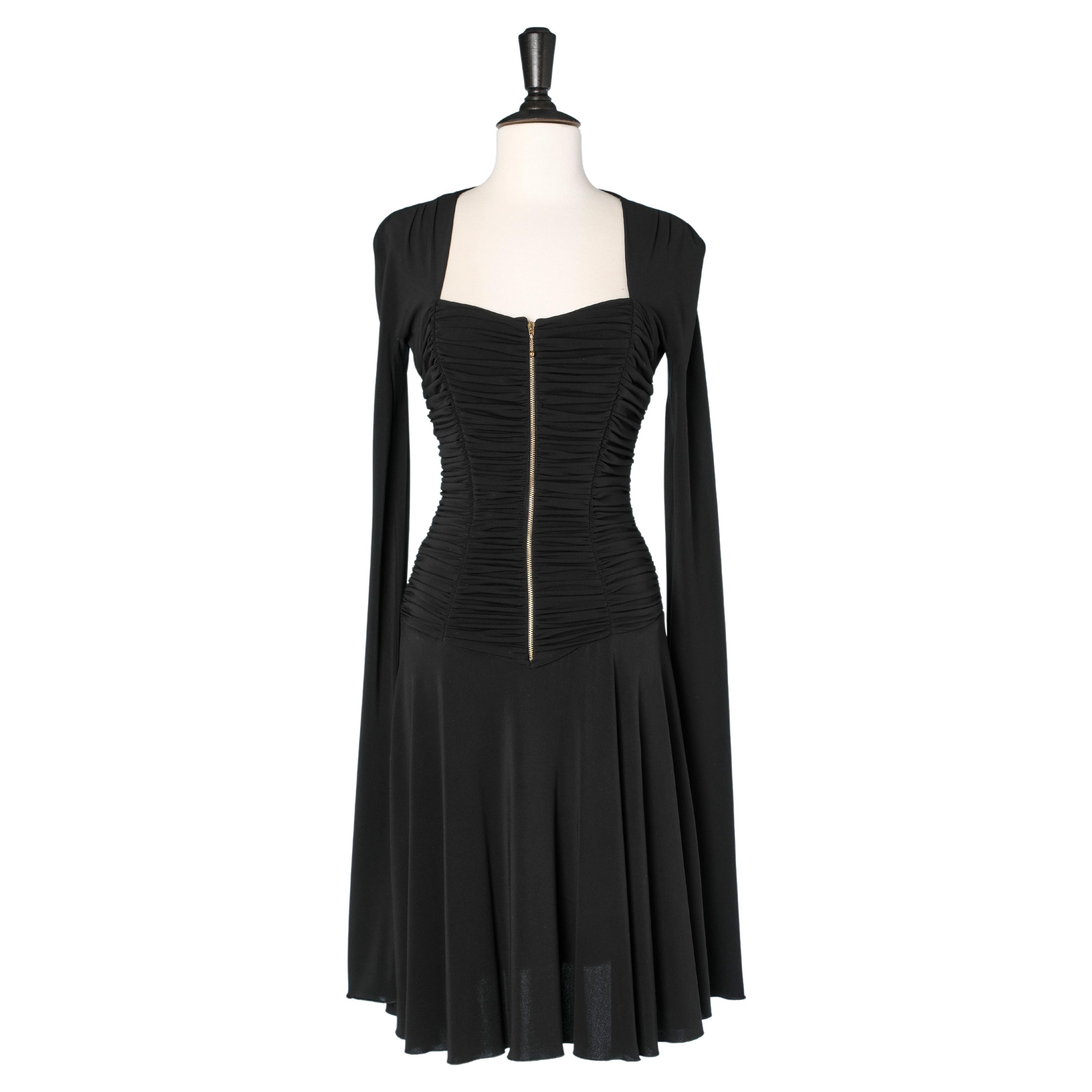 Black draped cocktail dress with zip in the middle front Luisa Spagnoli  For Sale