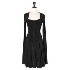 Black draped cocktail dress with zip in the middle front Luisa Spagnoli 