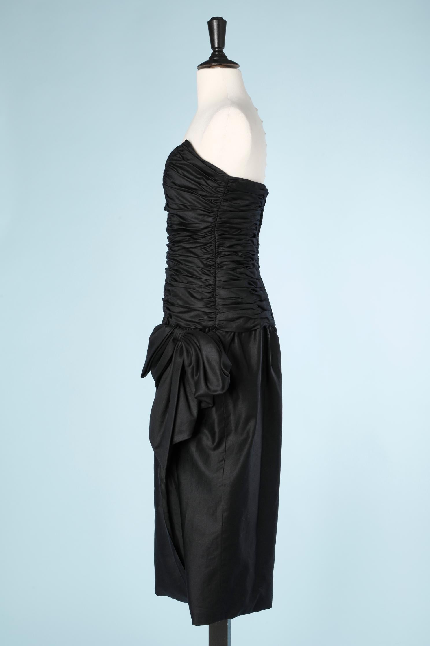 Black draped cotton cocktail bustier dress  CD de Christian Dior 