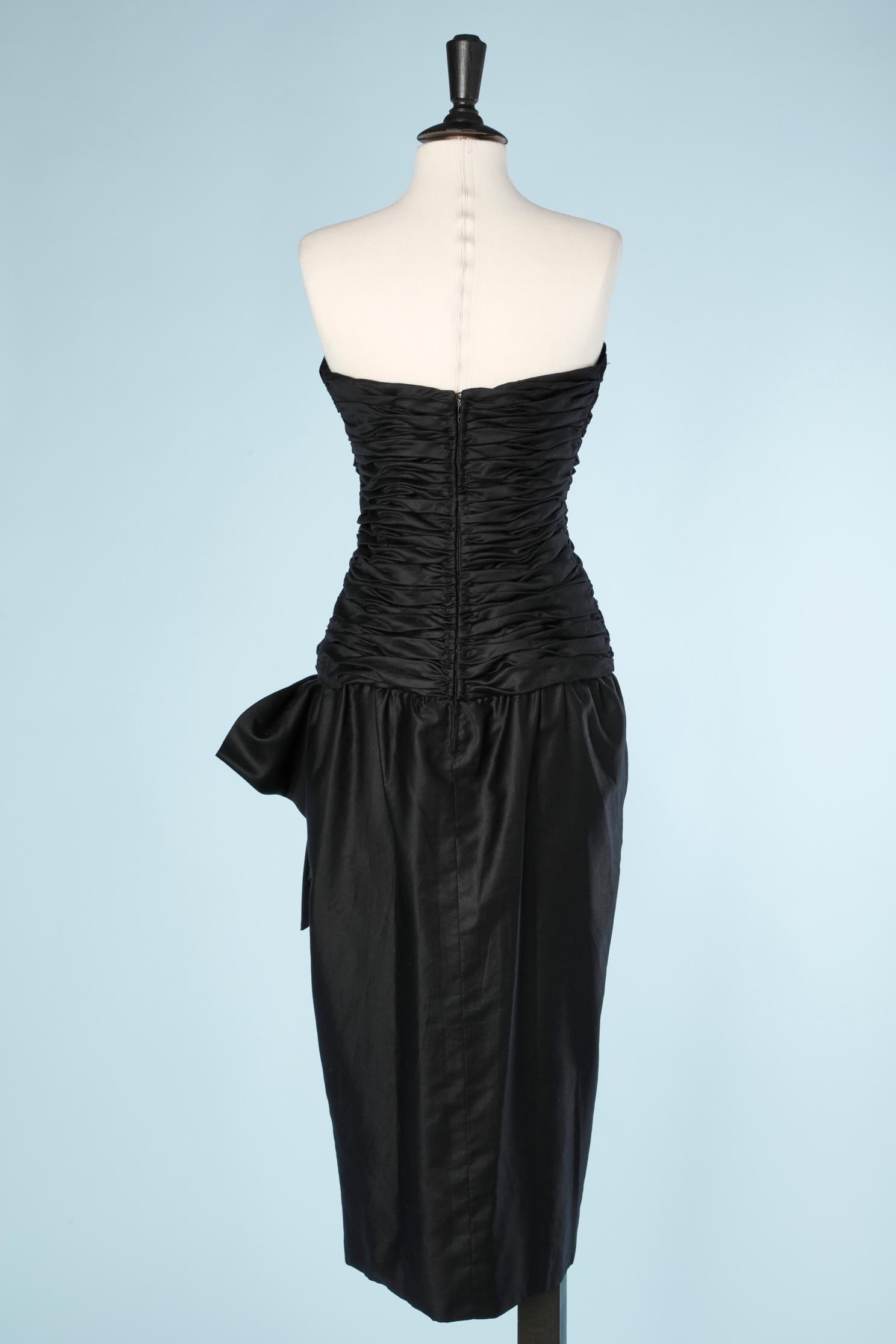 Women's Black draped cotton cocktail bustier dress  CD de Christian Dior 