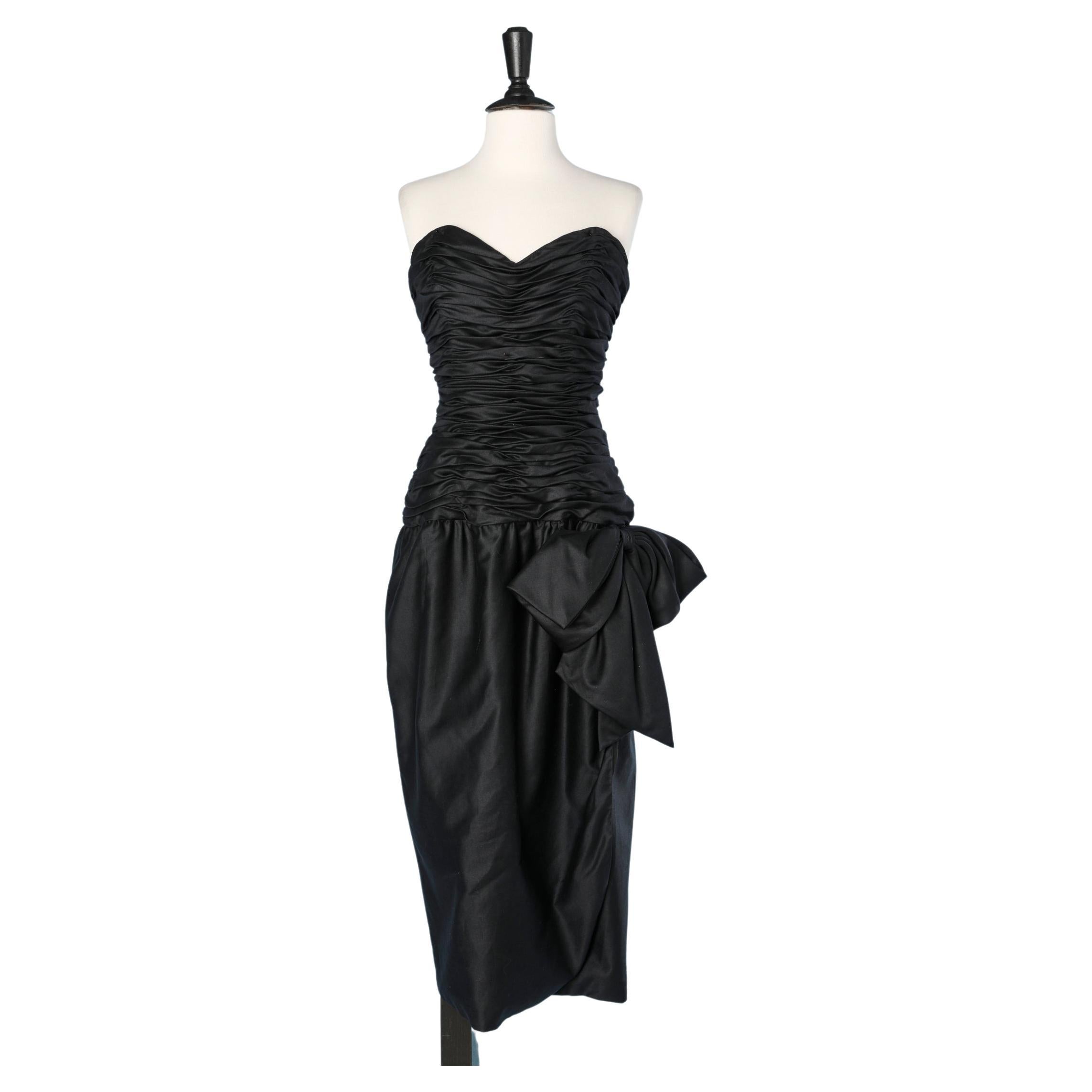 Black draped cotton cocktail bustier dress  CD de Christian Dior "Robe du Soir" For Sale