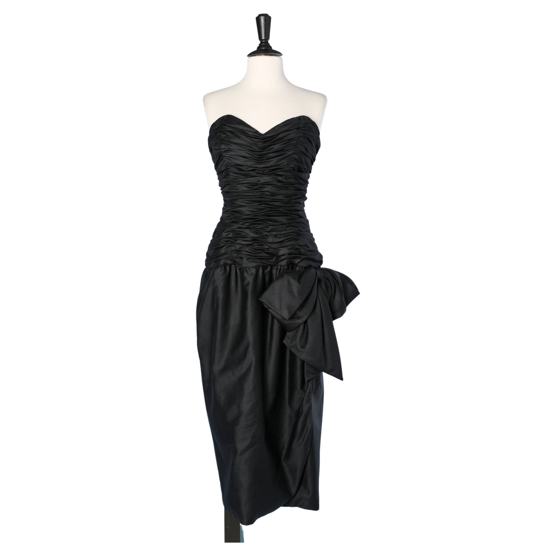 Robe de cocktail bustier en coton drapée noire  CD de Christian Dior « Robe du Soir » en vente