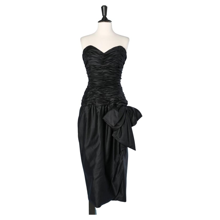 Black draped cotton cocktail bustier dress CD de Christian Dior "Robe du  Soir" For Sale at 1stDibs