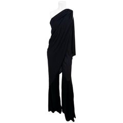 Vintage Black Draped Jersey Cape Disco Jumpsuit,  1970s
