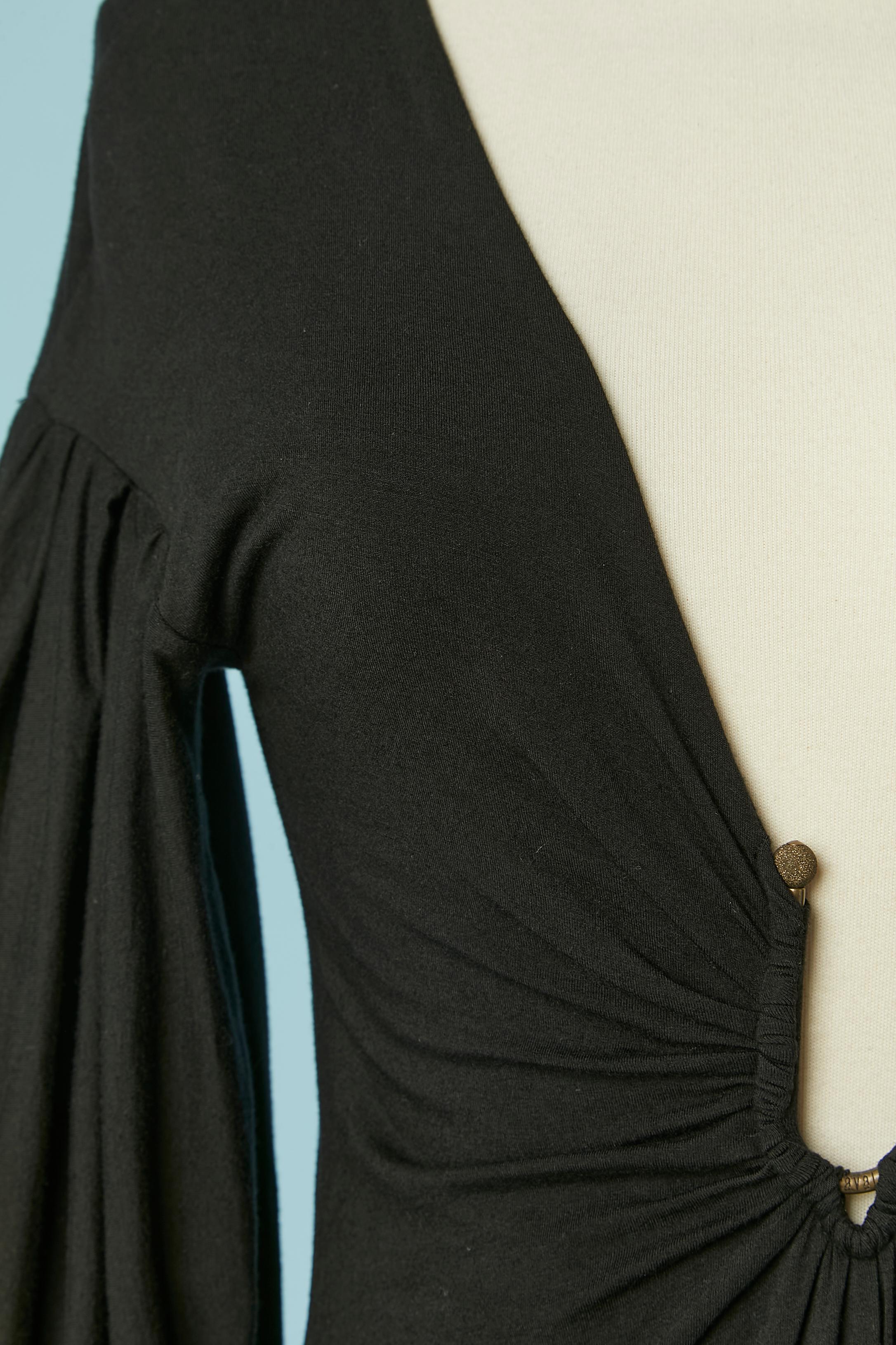 Black draped jersey cocktail dress with deep V neckline Just Cavalli In Excellent Condition For Sale In Saint-Ouen-Sur-Seine, FR