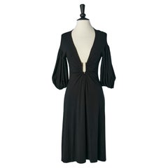 Black draped jersey cocktail dress with deep V neckline Just Cavalli