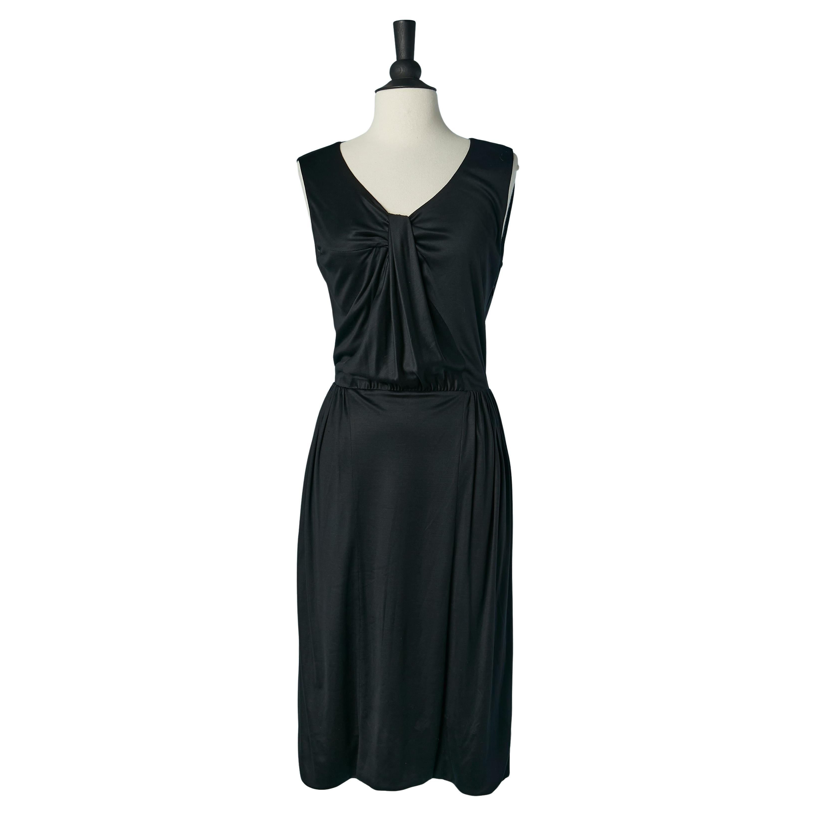 Black draped silk jersey cocktail dress Yves Saint Laurent For Sale