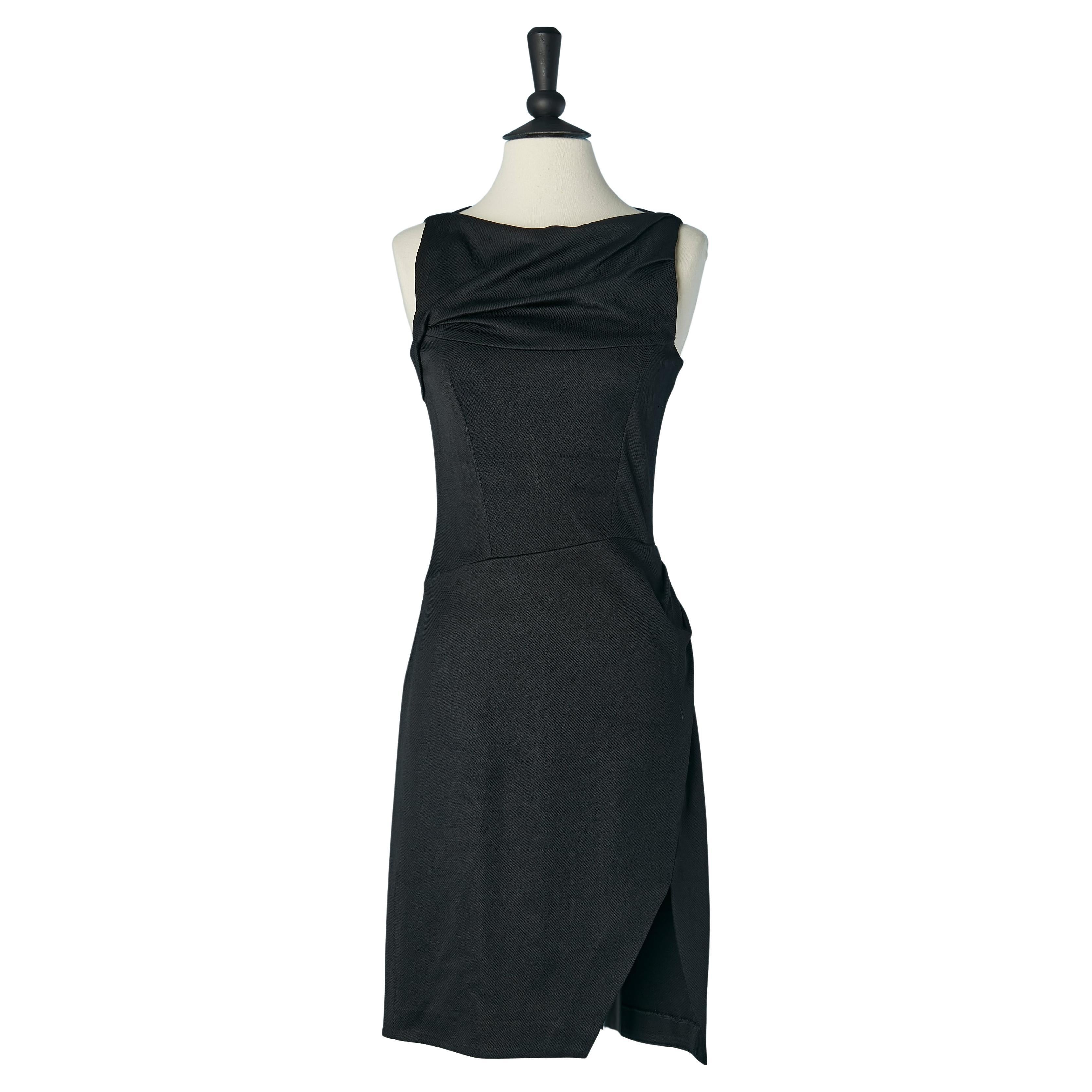 Black draped sleeveless cocktail dress BALENCIAGA