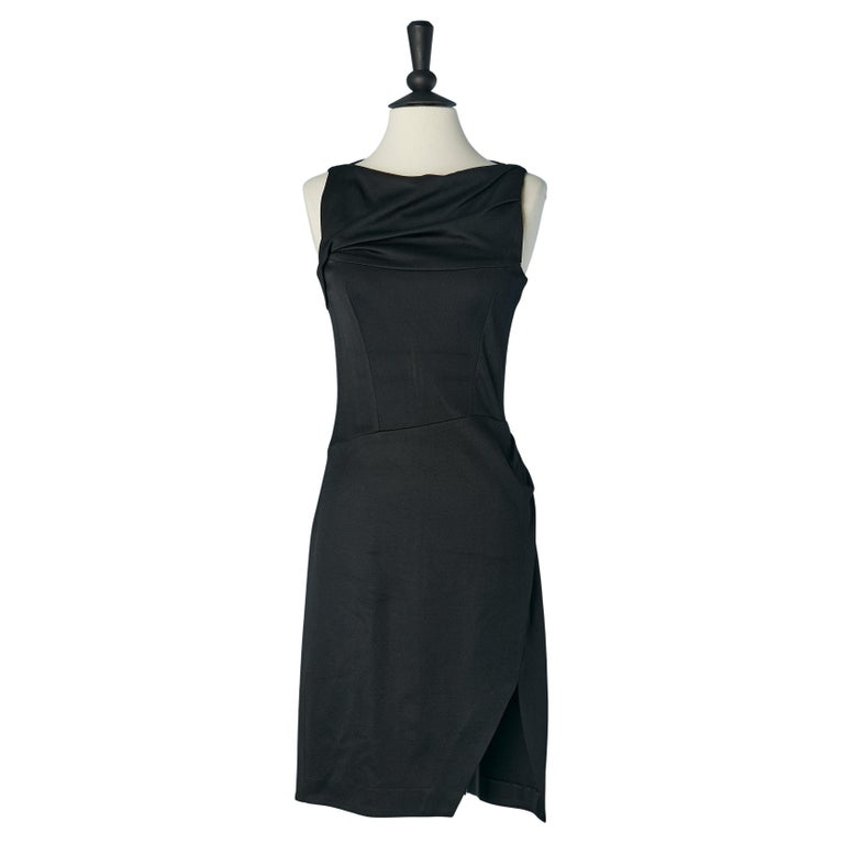 Black draped sleeveless cocktail dress BALENCIAGA For Sale at 1stDibs