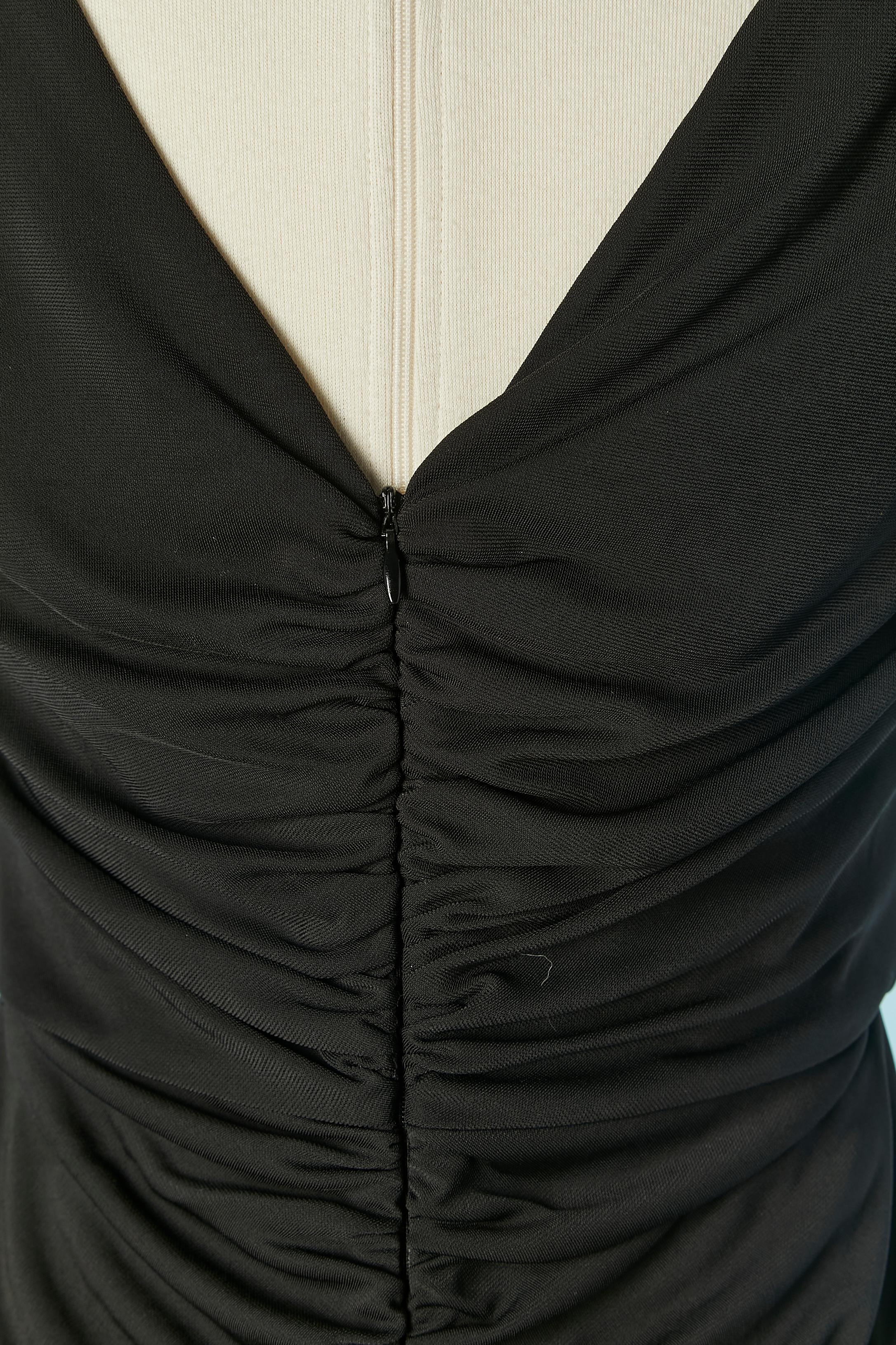 Vestido de noche negro drapeado sin mangas DONNA KARAN en venta 1