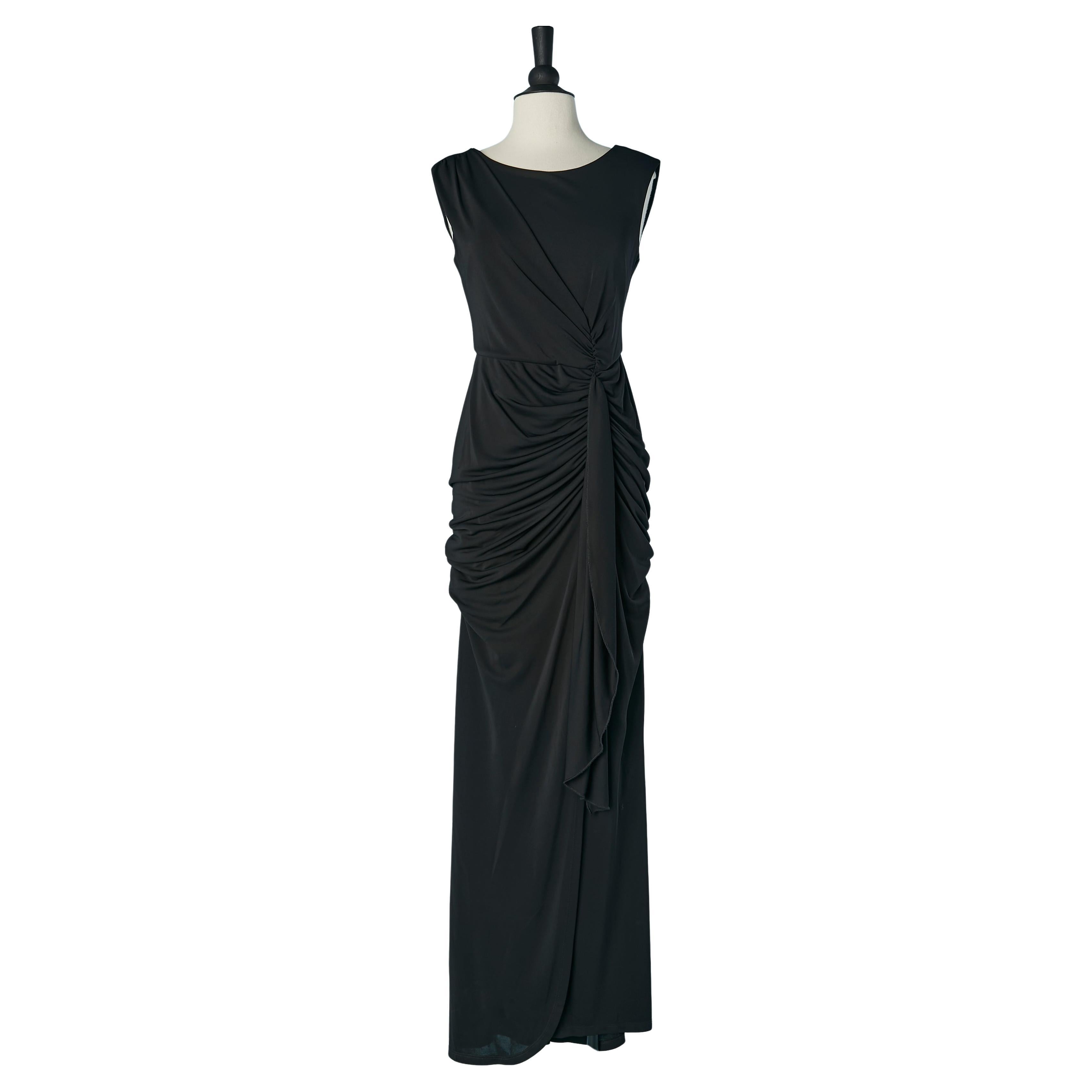 Vestido de noche negro drapeado sin mangas DONNA KARAN en venta