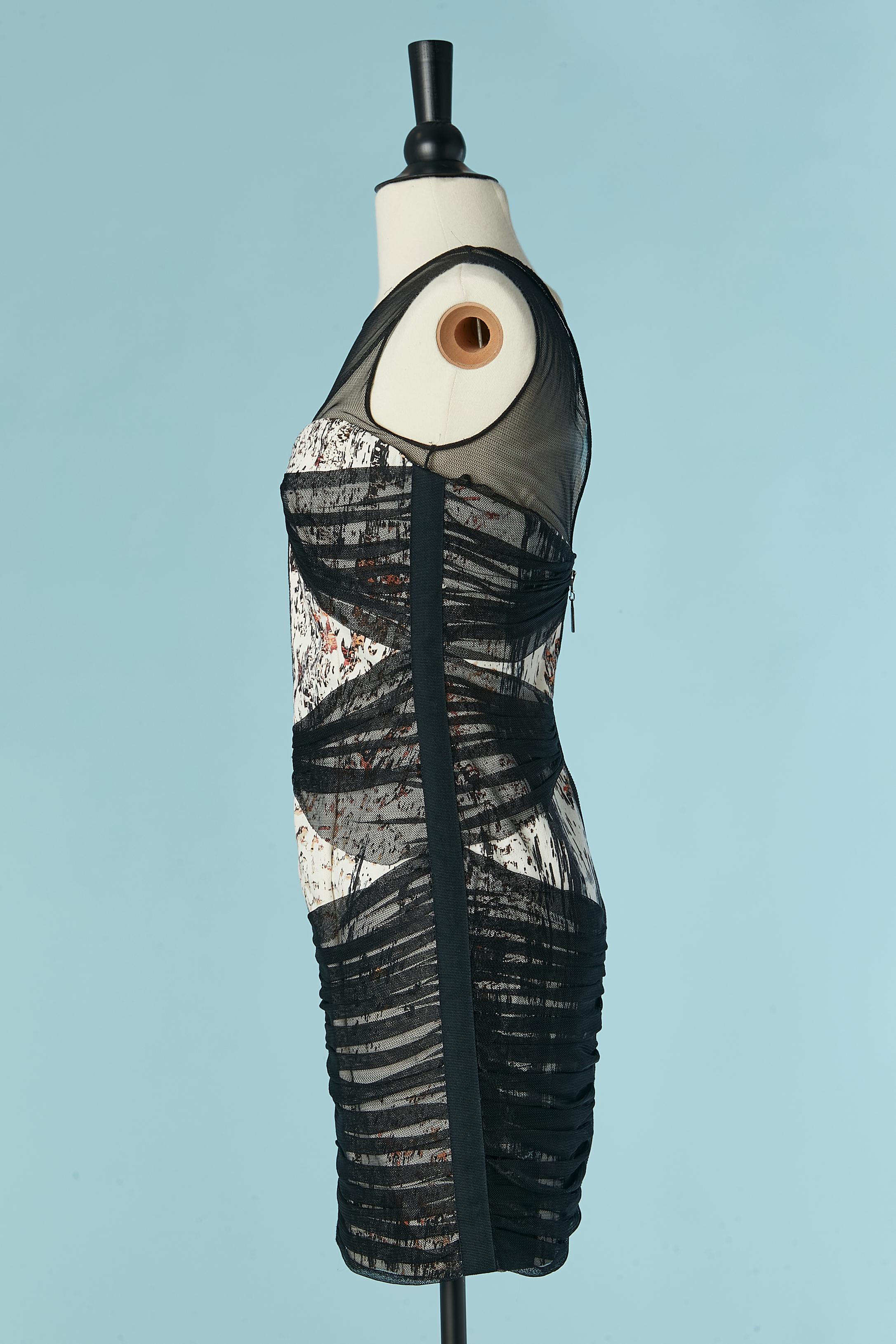 Black draped tulle and printed cotton cocktail dress Just Cavalli For Sale 1