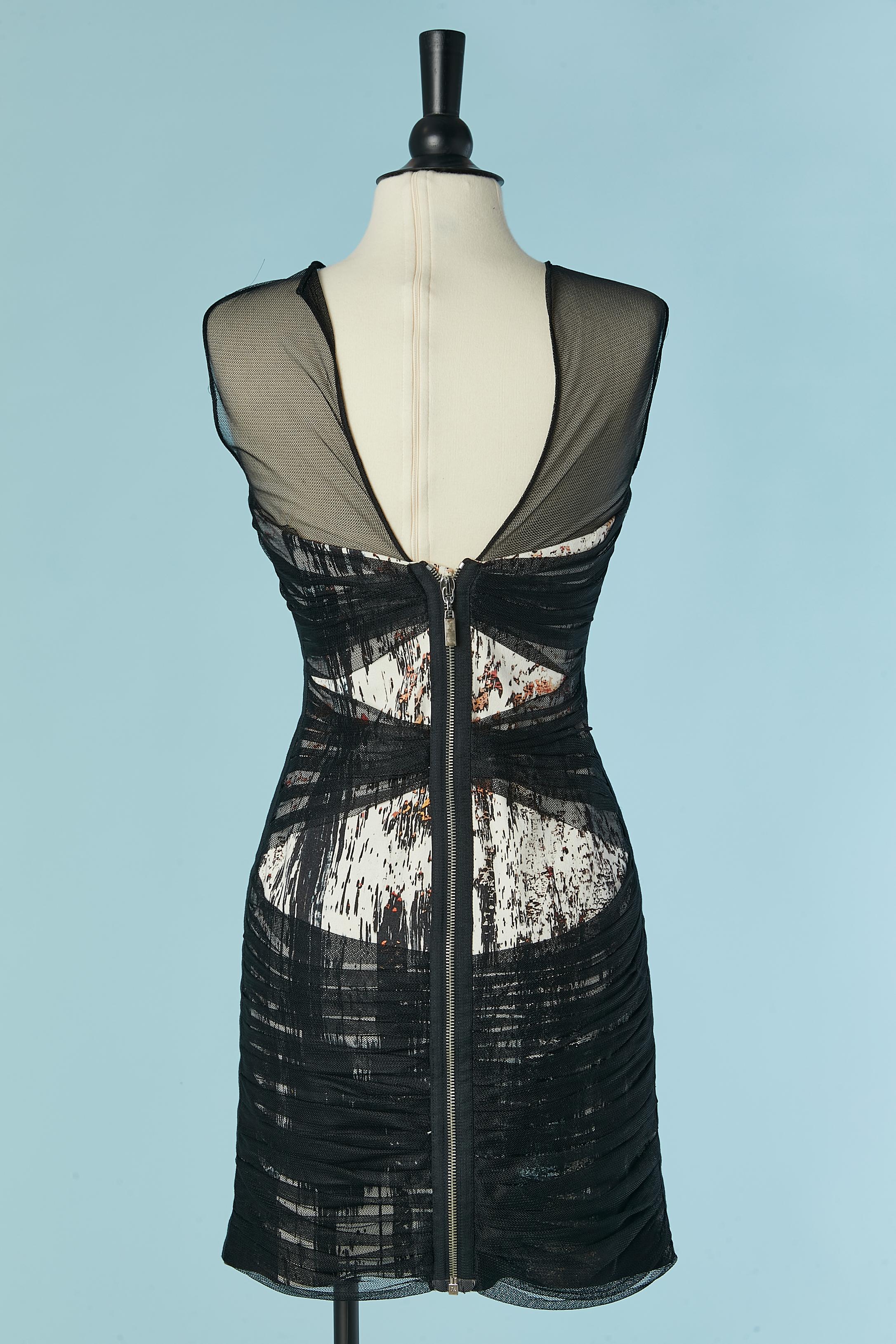 Black draped tulle and printed cotton cocktail dress Just Cavalli For Sale 2