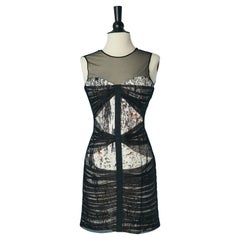 Black draped tulle and printed cotton cocktail dress Just Cavalli