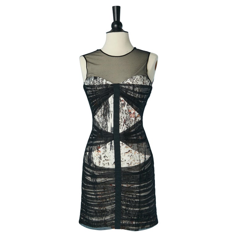 just cavalli cocktail dresses Black draped tulle and printed cotton cocktail dress Just Cavalli For Sale  at 1stDibs