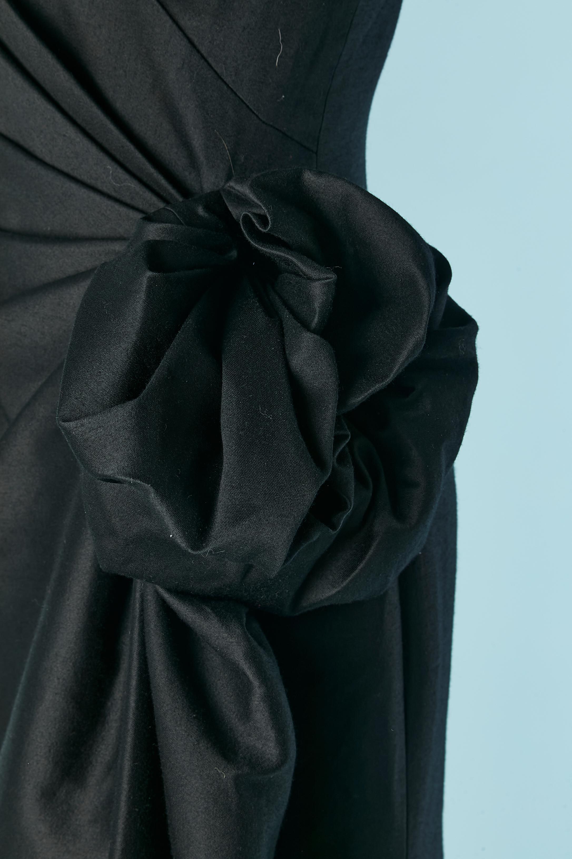 Women's Black draped wool bustier evening dress with fabric flower ARMANI COLLEZIONI