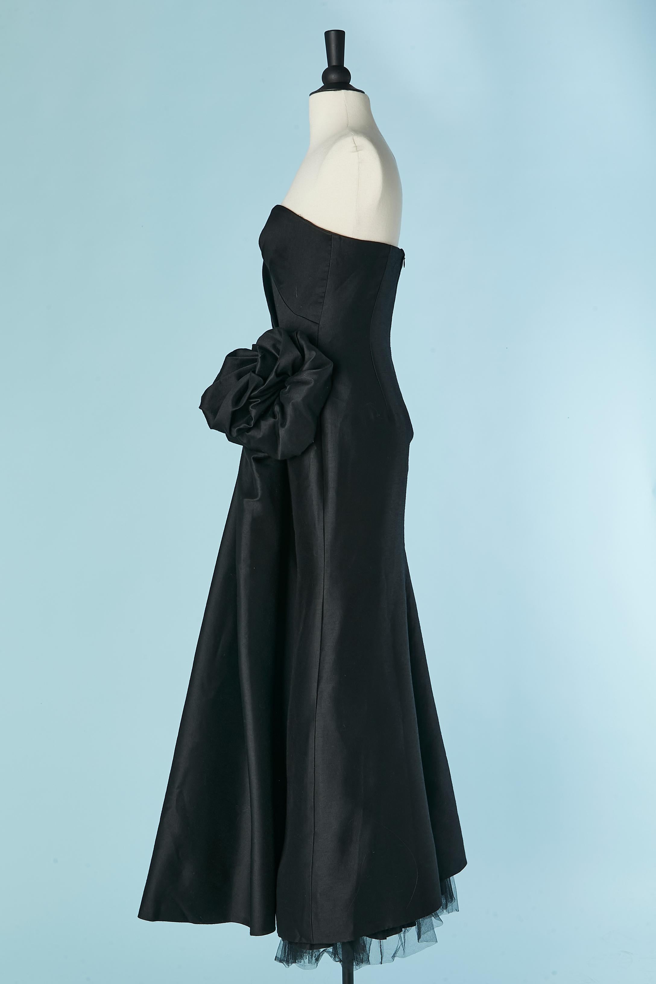 Black draped wool bustier evening dress with fabric flower ARMANI COLLEZIONI 1