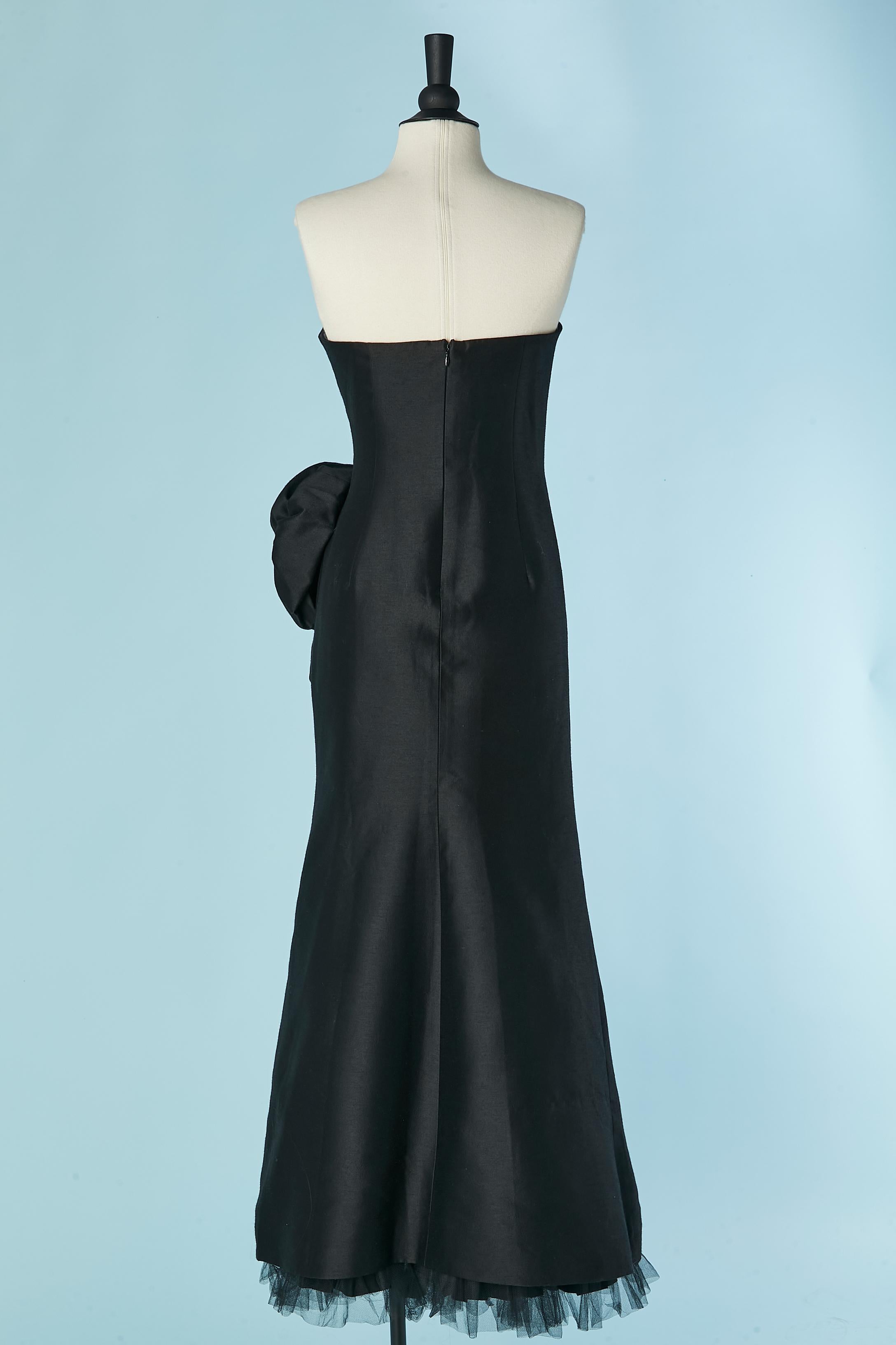 Black draped wool bustier evening dress with fabric flower ARMANI COLLEZIONI 2