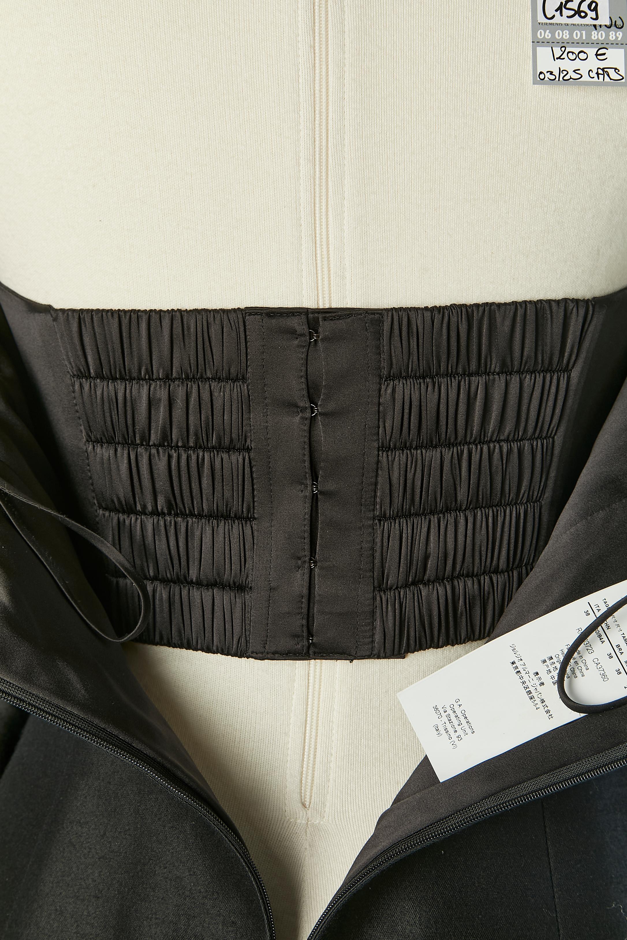 Black draped wool bustier evening dress with fabric flower ARMANI COLLEZIONI 3