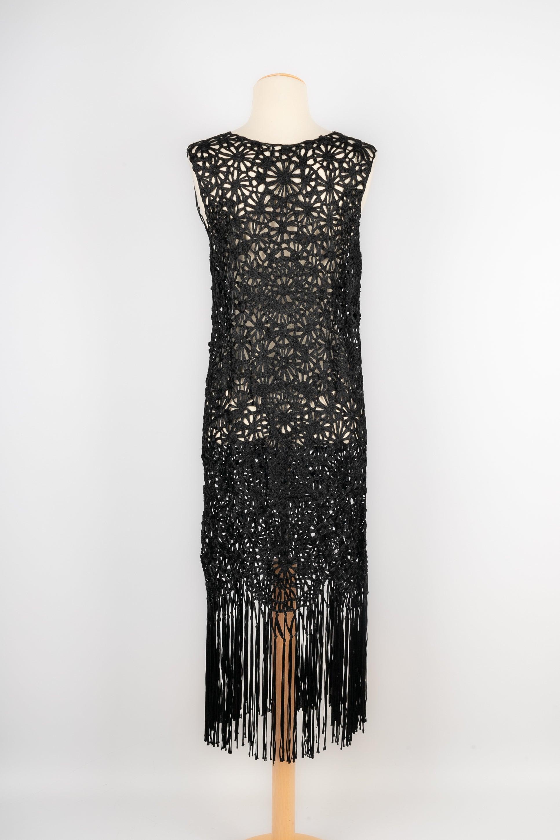 Black Dress from Ribbon Work, 1930s-1940s In Excellent Condition For Sale In SAINT-OUEN-SUR-SEINE, FR