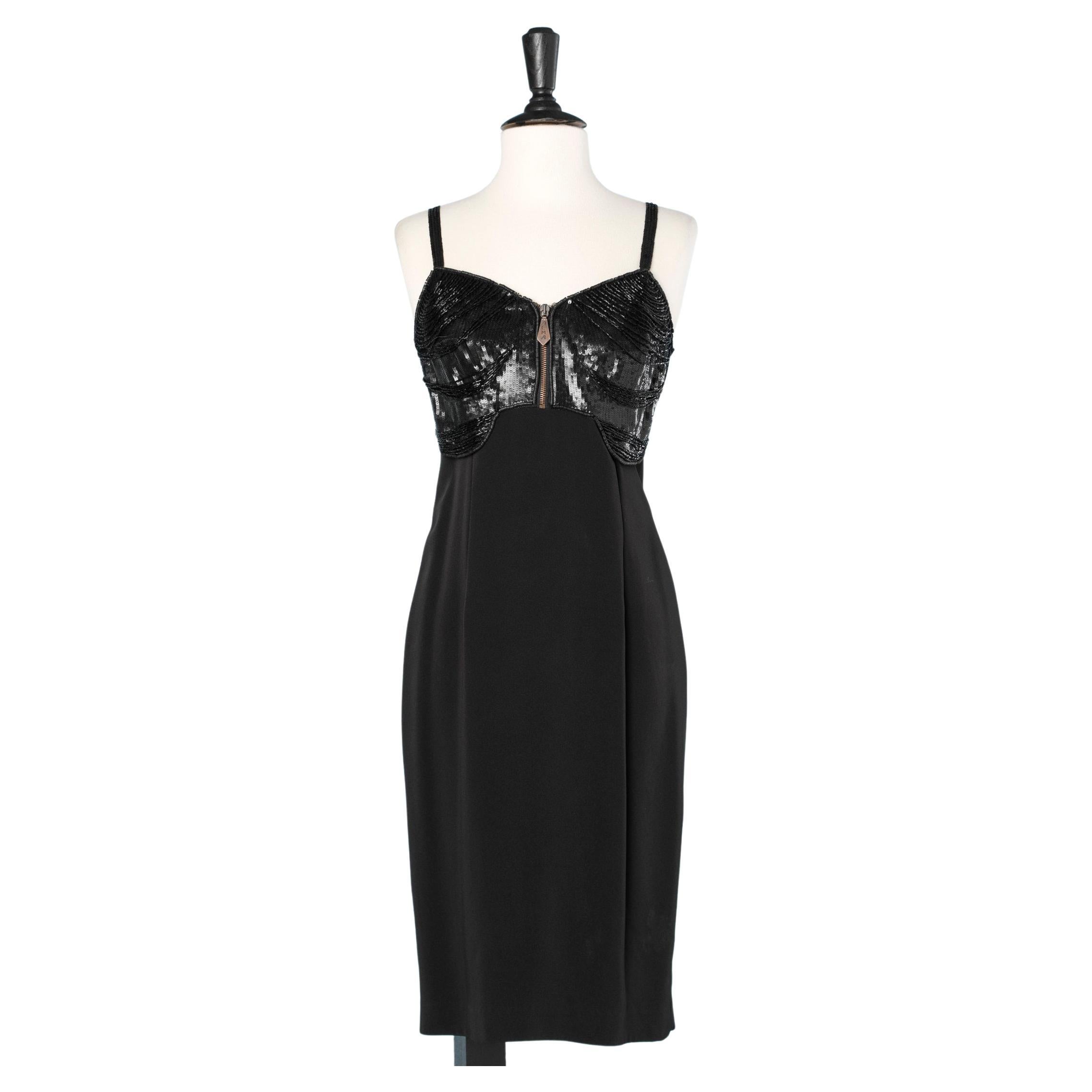 Black dress with embroidered bust Alma Couture  For Sale
