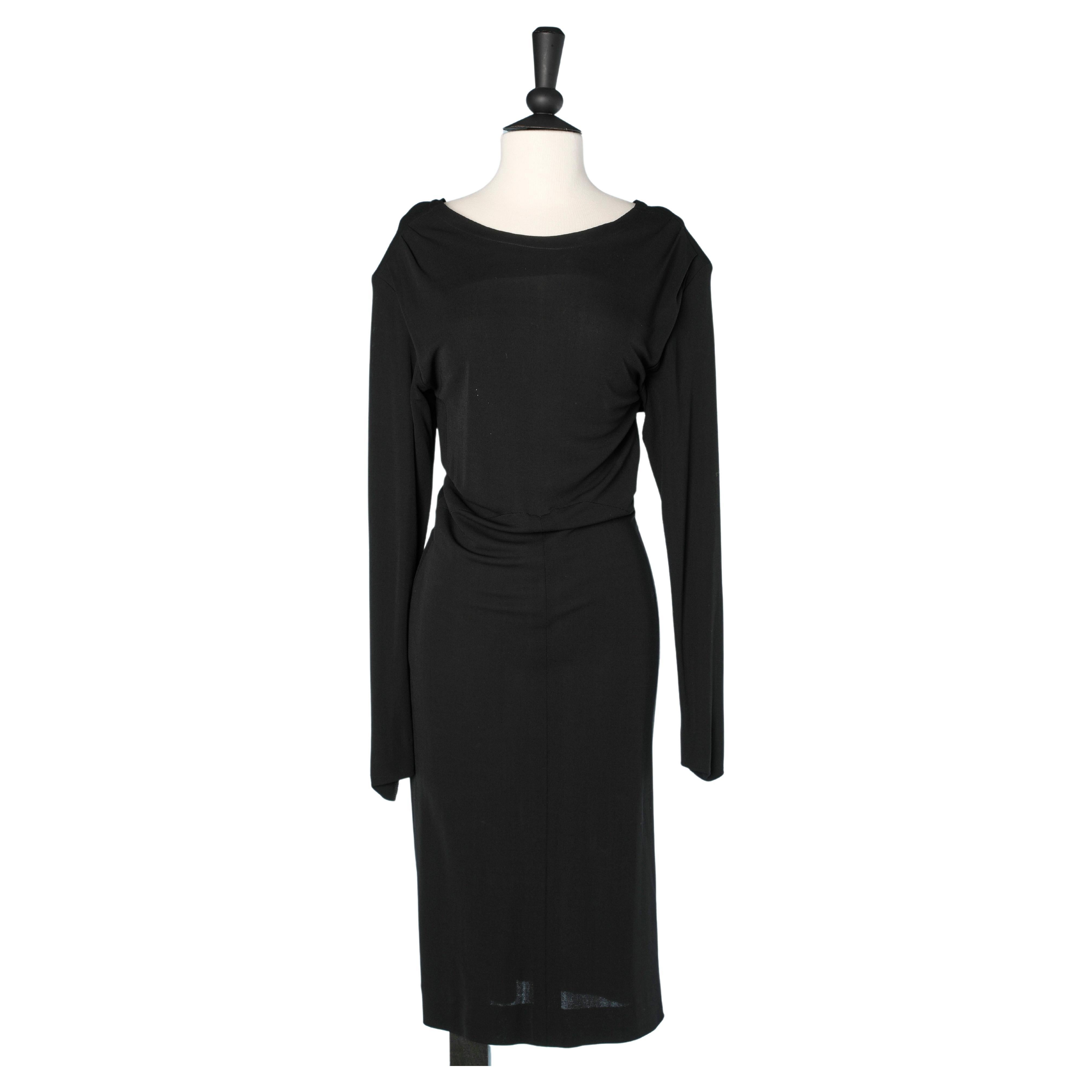 Black dress with open back and gold ring Yves Saint Laurent Rive Gauche 