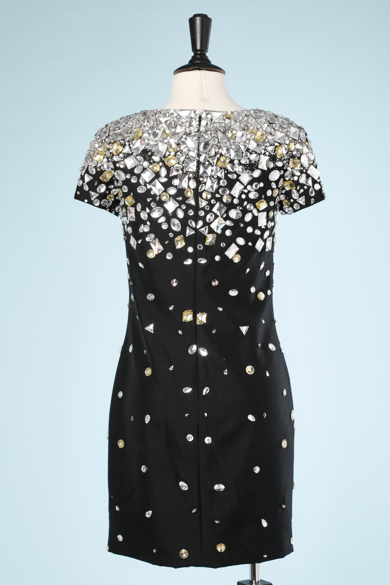Black dress with rhinestone cabochon embroidered Marchesa  For Sale 2