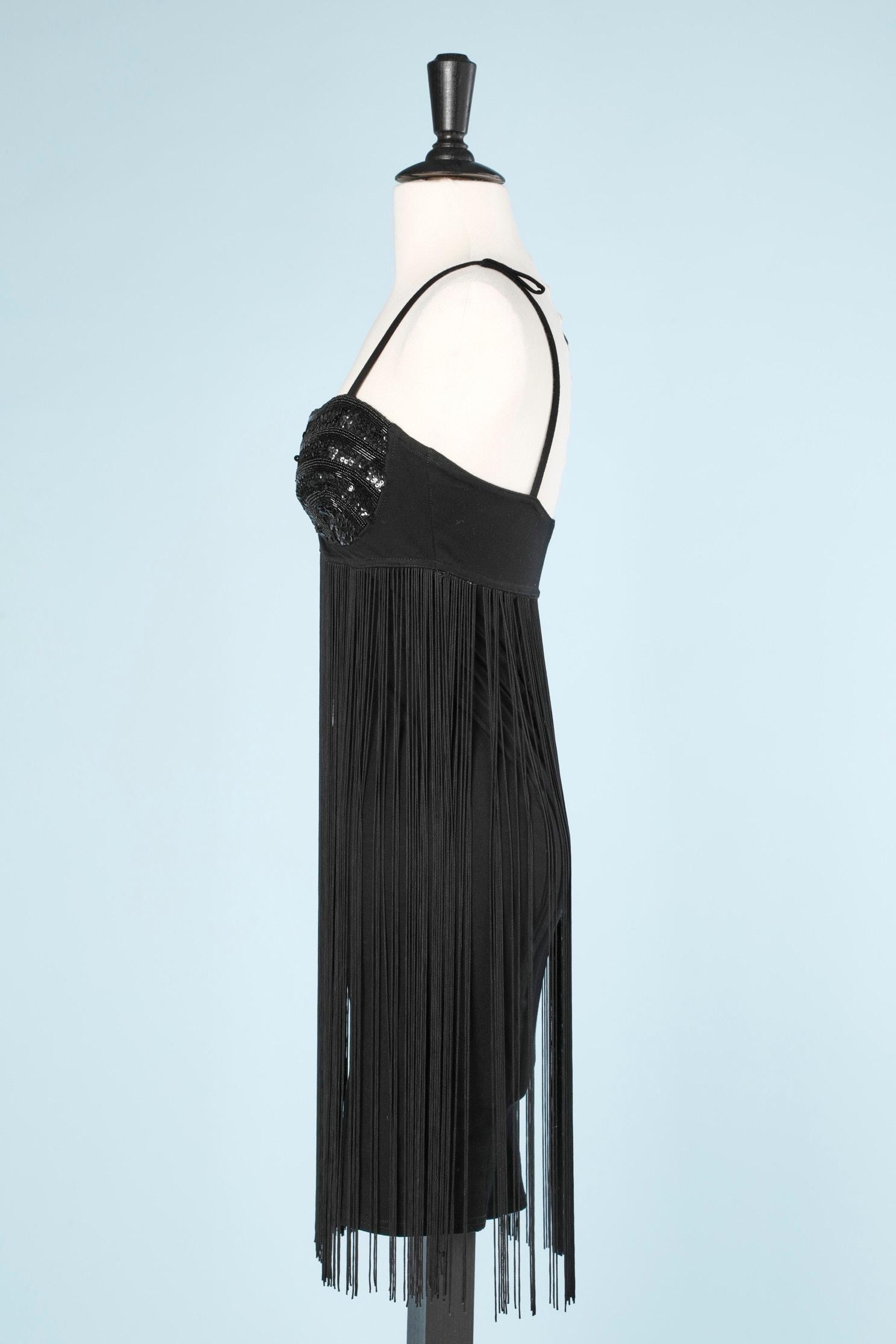 Black dress with sequins, beads  and fringes Douce France  In Excellent Condition For Sale In Saint-Ouen-Sur-Seine, FR