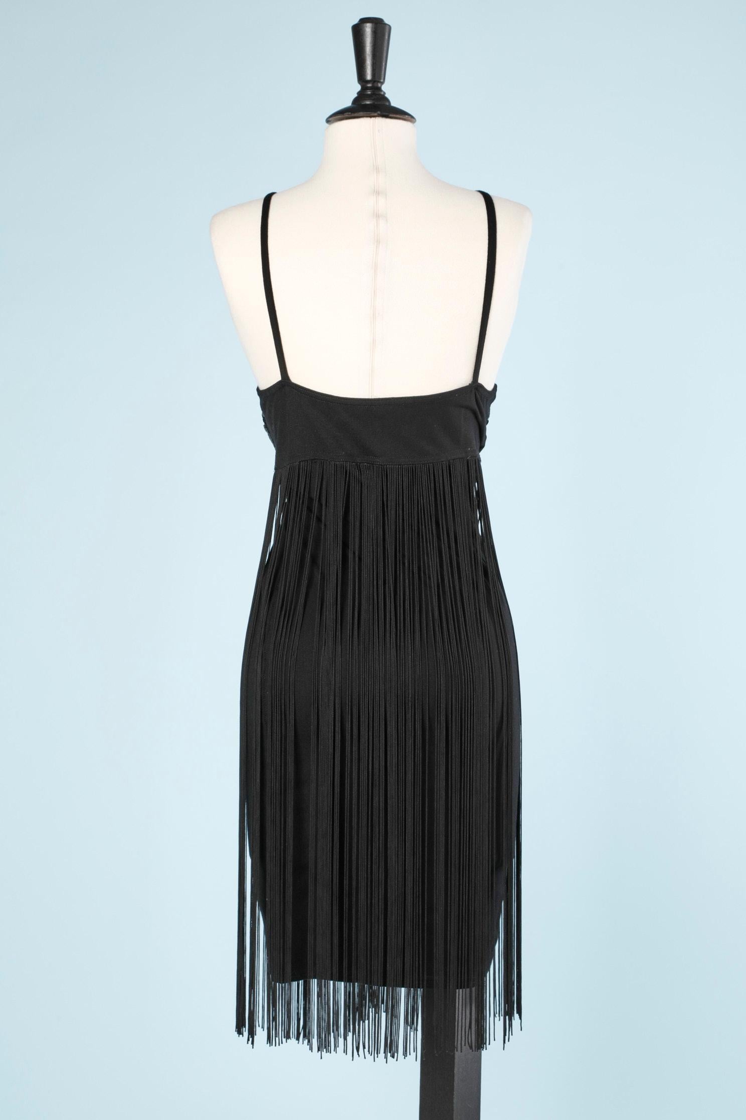 Women's Black dress with sequins, beads  and fringes Douce France  For Sale