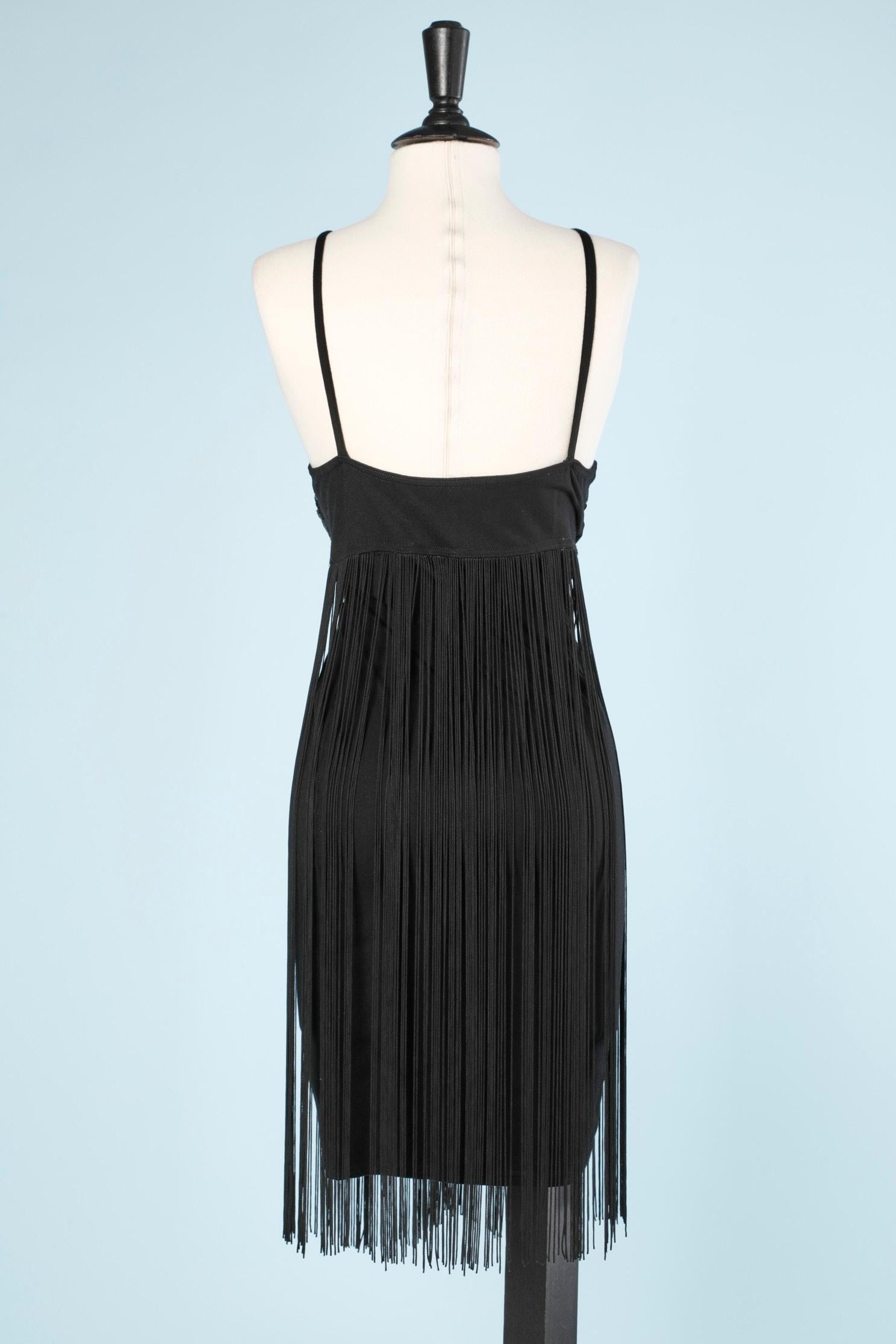 Women's Black dress with sequins, beads  and fringes Douce France For Sale